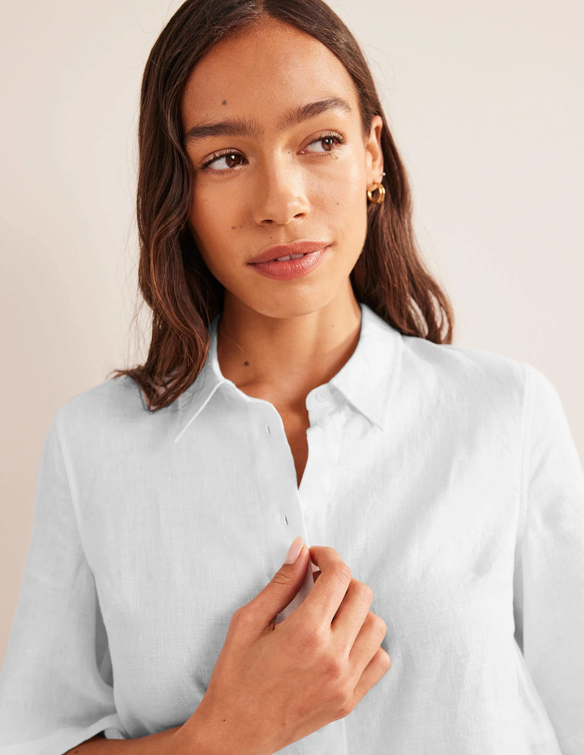 Short Sleeve Linen Shirt-White - Image 2