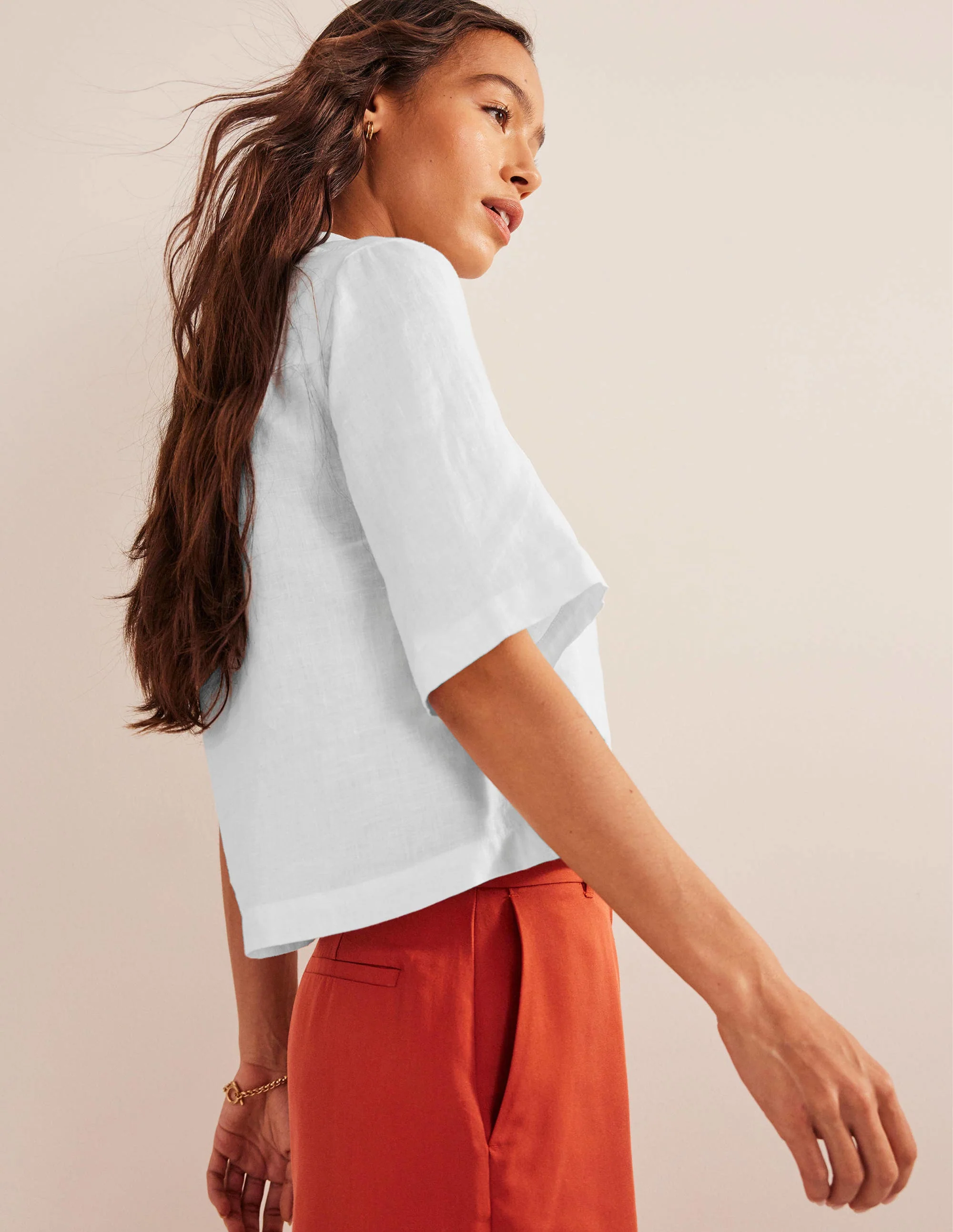 Short Sleeve Linen Shirt-White - Image 4