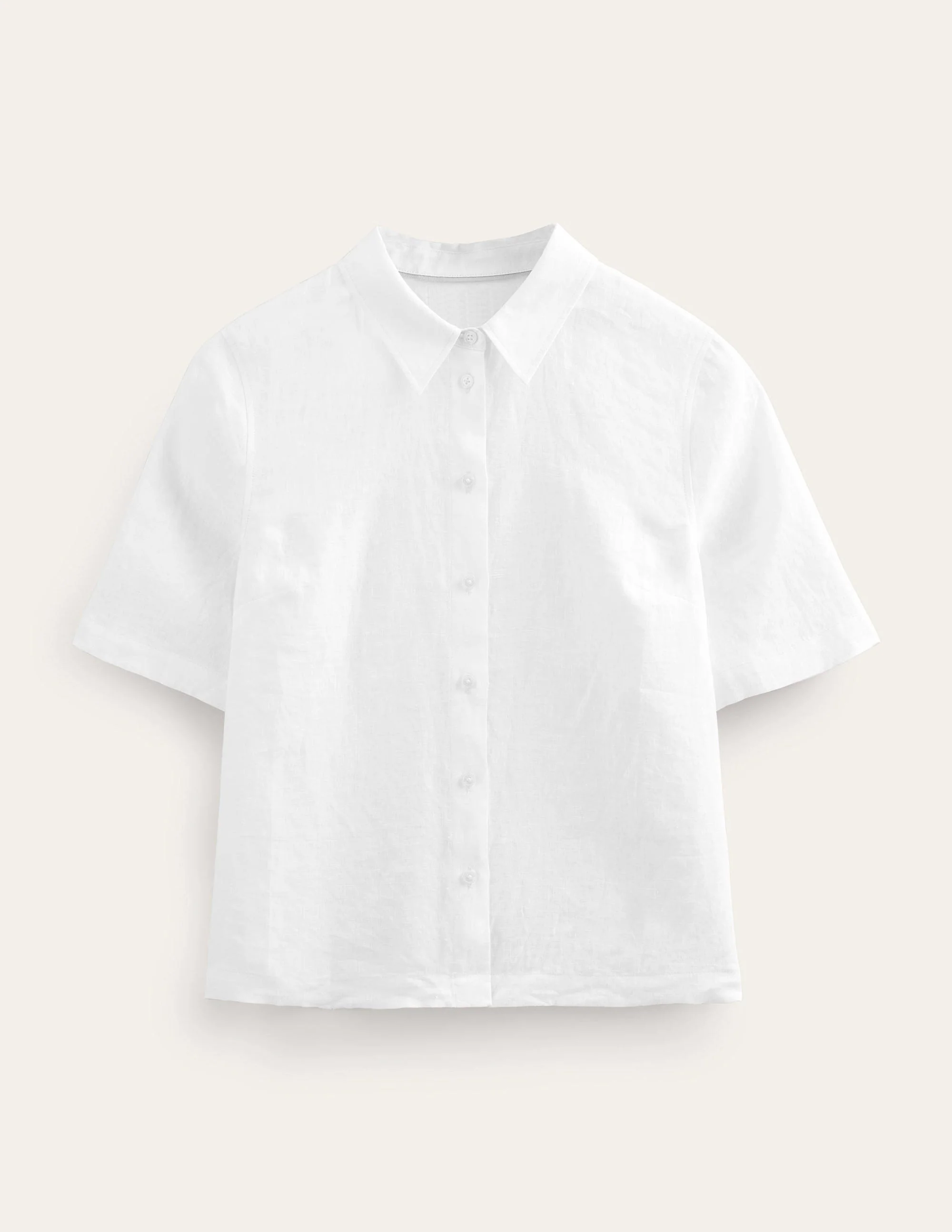 Short Sleeve Linen Shirt-White - Image 6