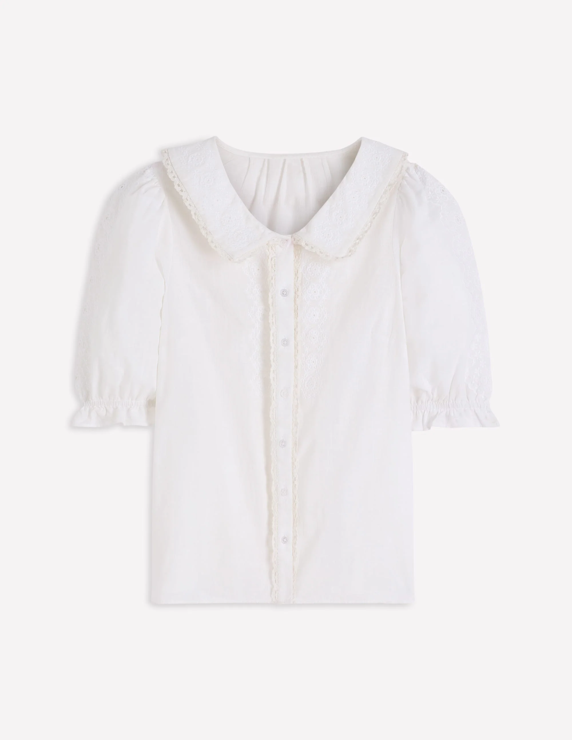 Short Sleeve Pretty Collar Top-White - Image 7