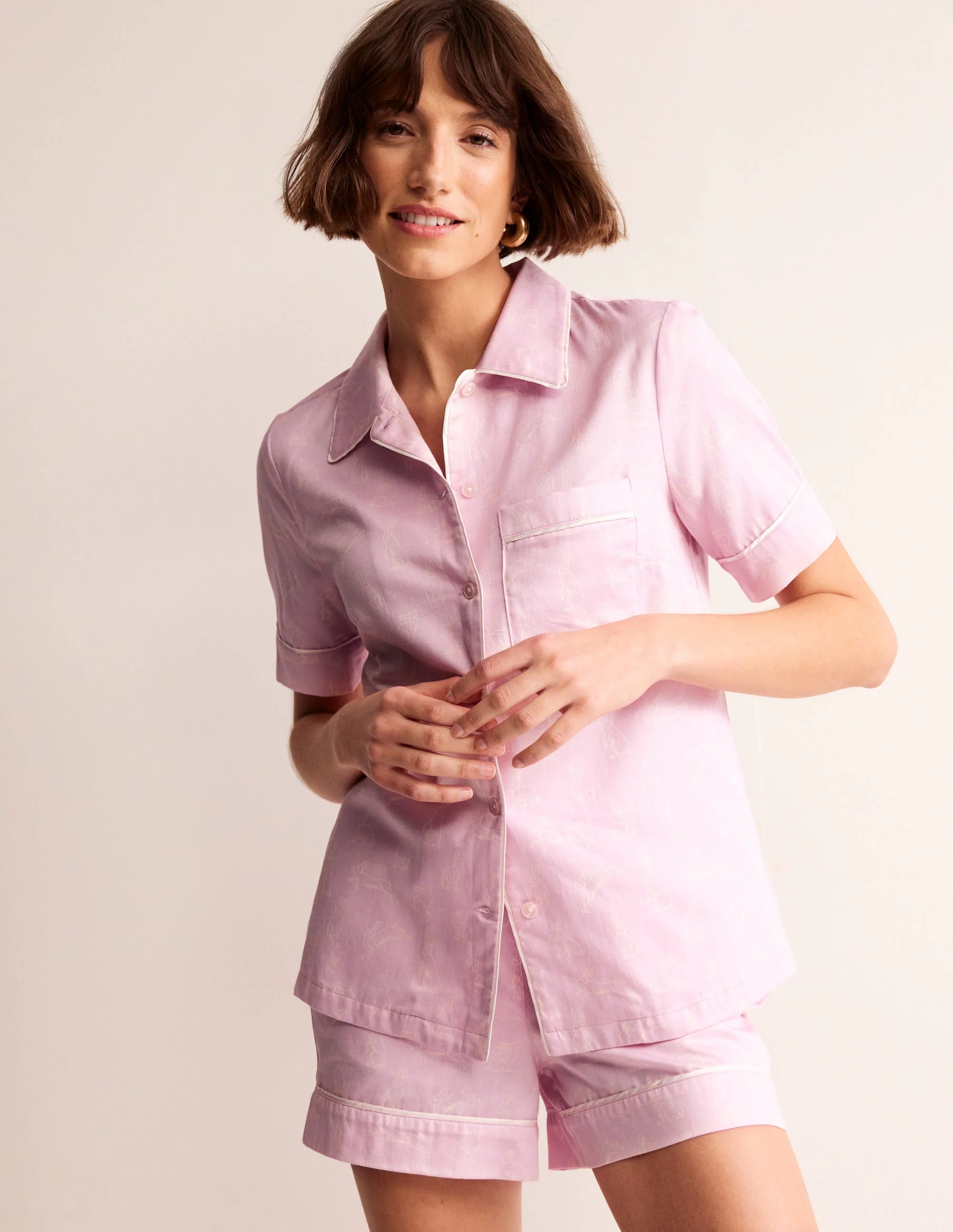Short Sleeve Pyjama Top-Pink, Bunny Hop - Image 4