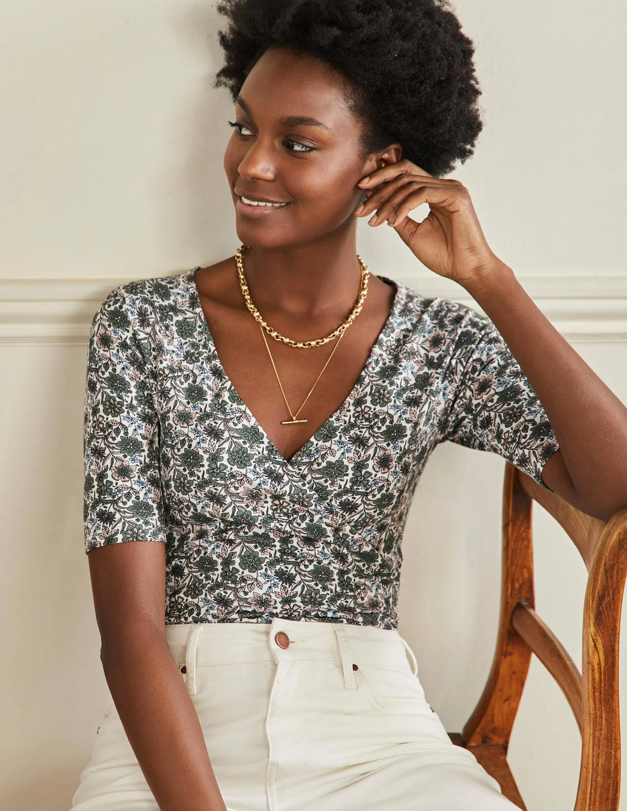 Short Sleeve Wrap Top-Alder, Floret Bloom