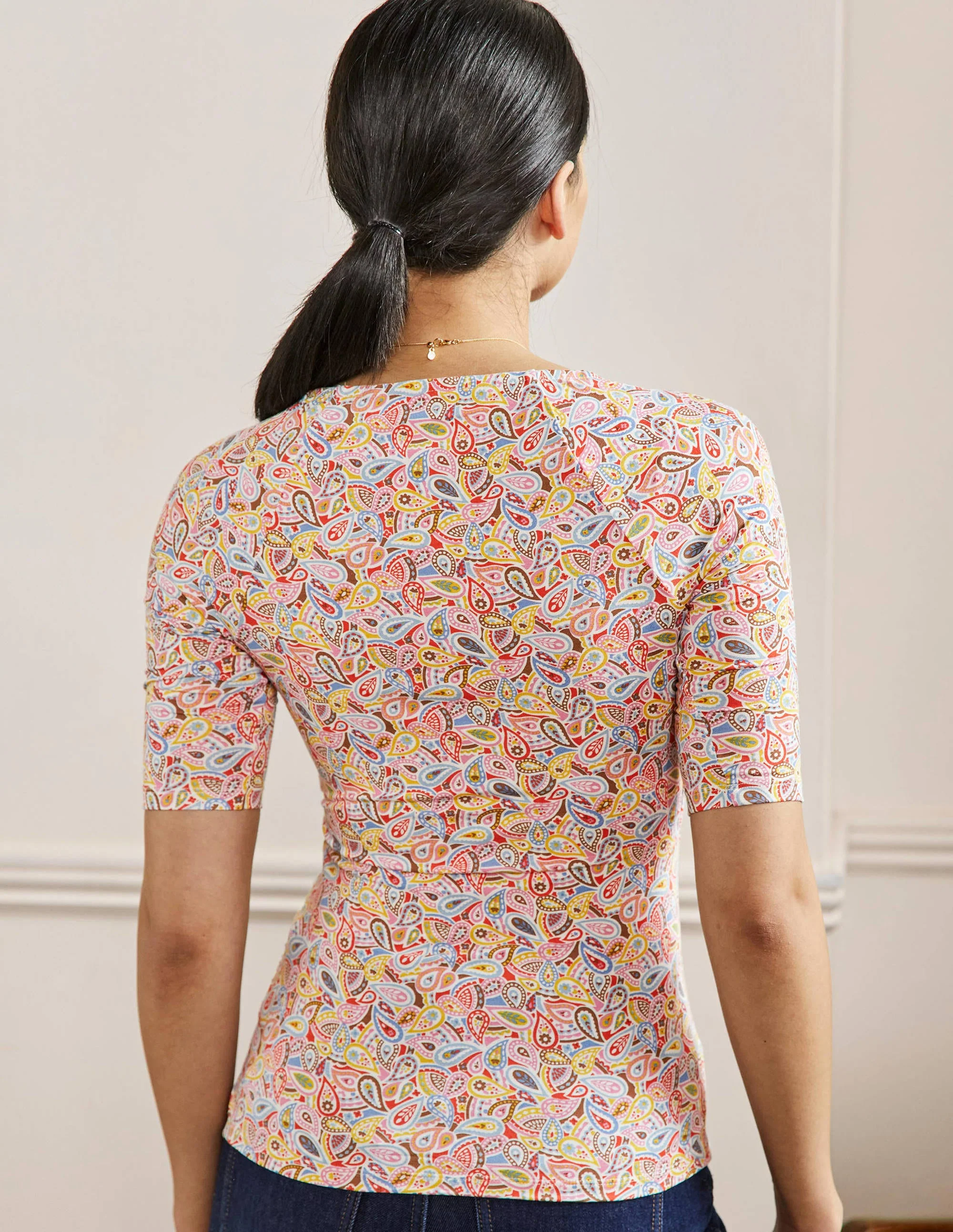 Short Sleeve Wrap Top-Multi, Paisley Blush - Image 3