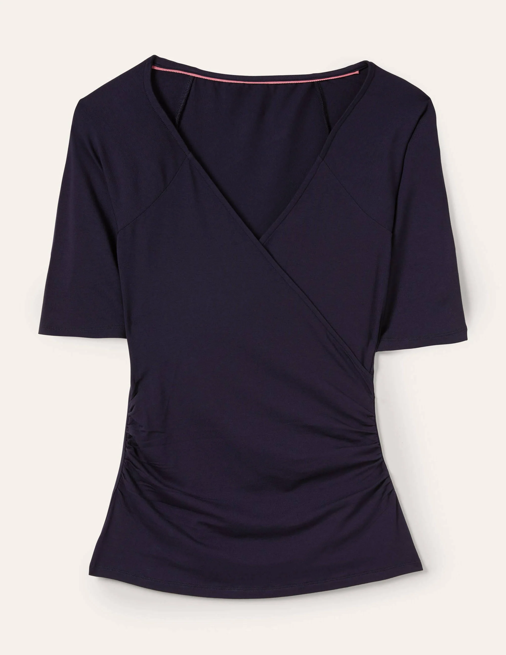 Short Sleeve Wrap Top-Navy - Image 5