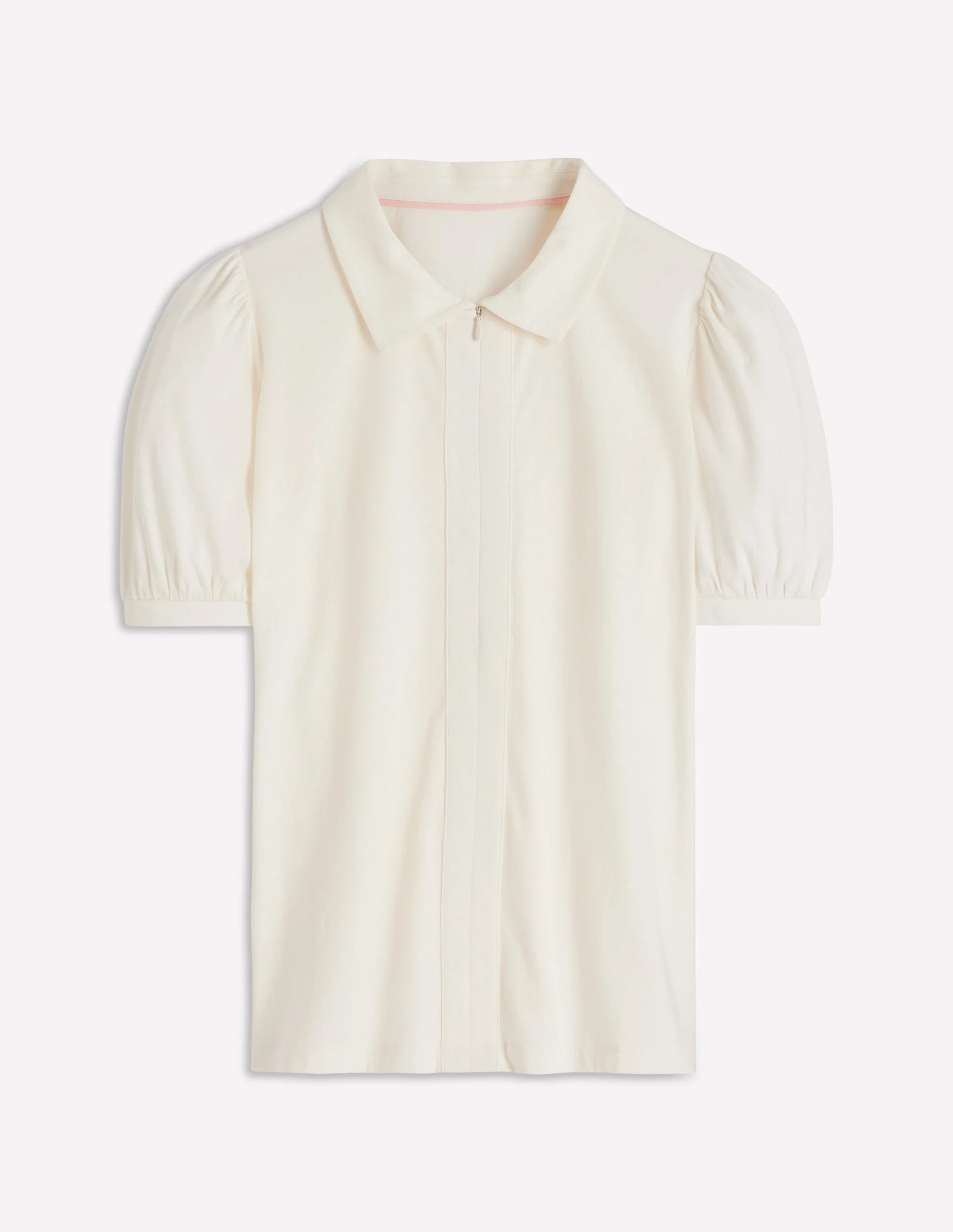 Short Sleeve Zip Collar Top-Ivory - Image 5