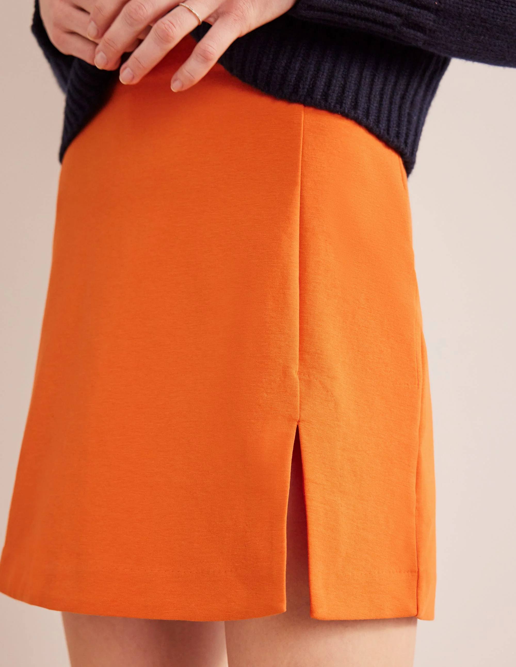 Side Split Jersey Mini Skirt-Kumquat - Image 2