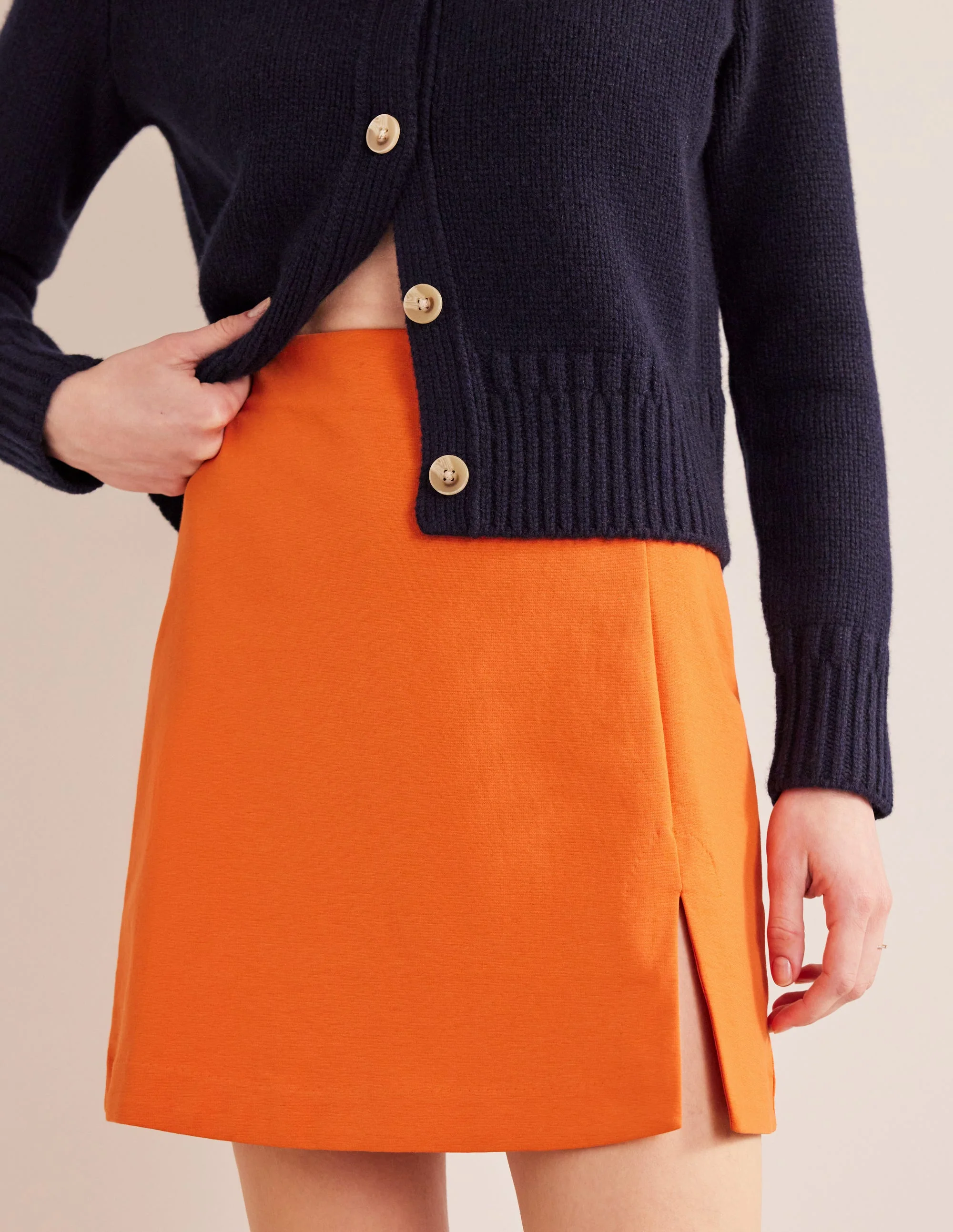 Side Split Jersey Mini Skirt-Kumquat - Image 4