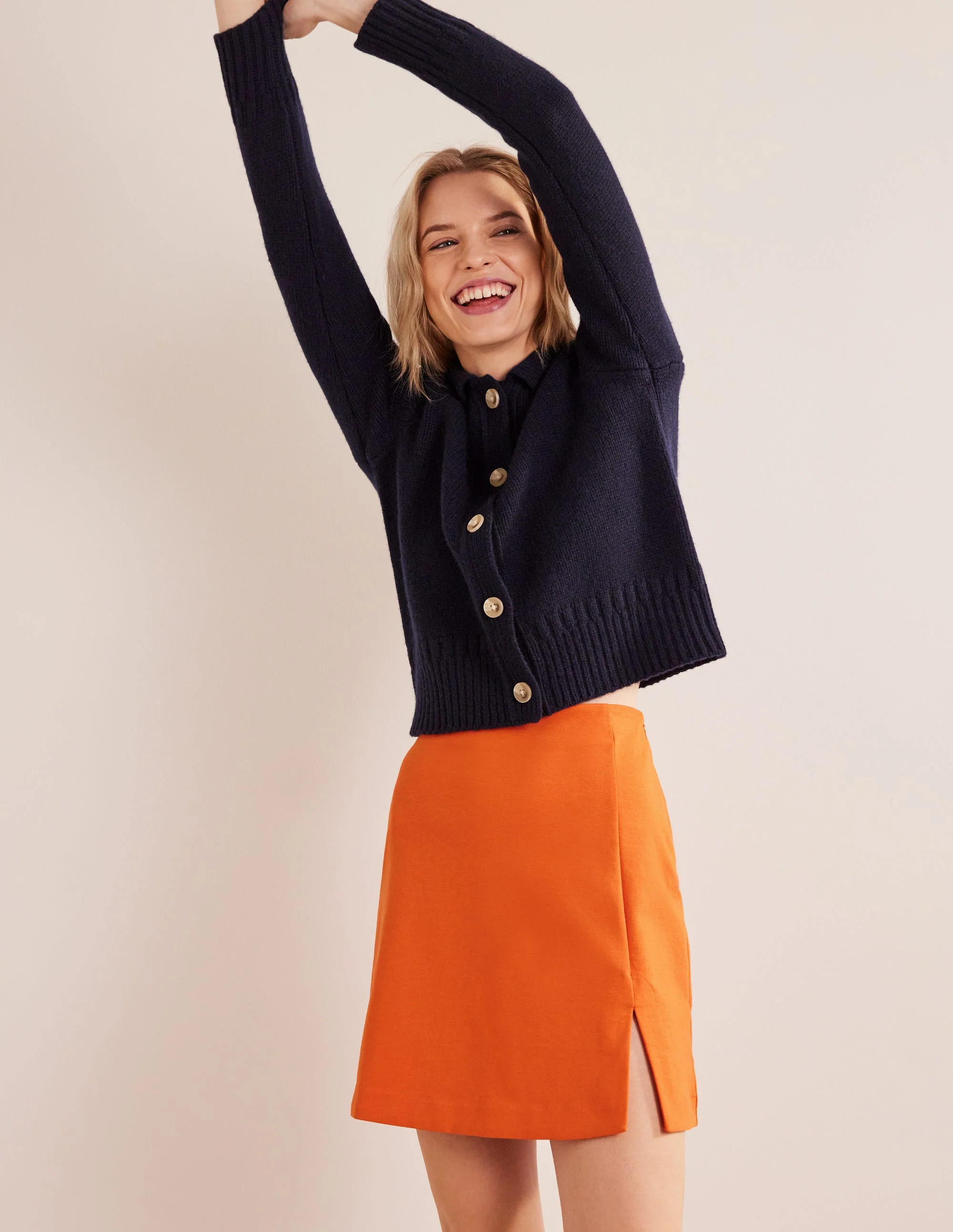 Side Split Jersey Mini Skirt-Kumquat - Image 5