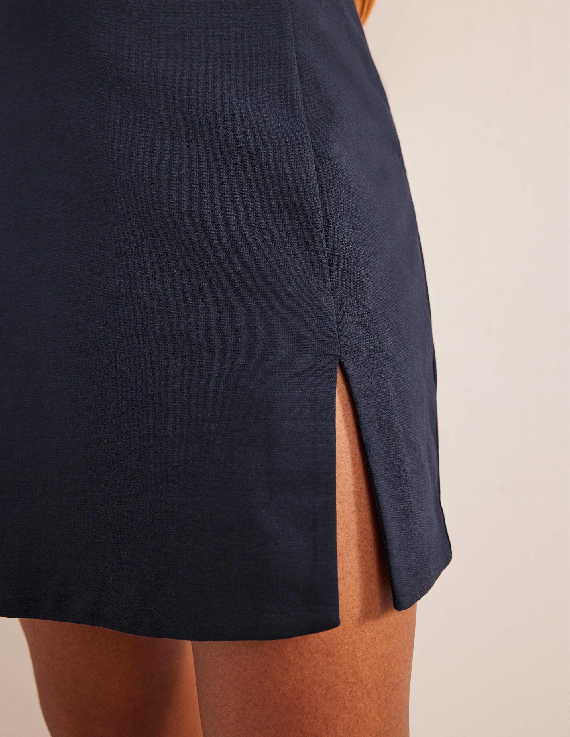 Side Split Jersey Mini Skirt-Navy - Image 2