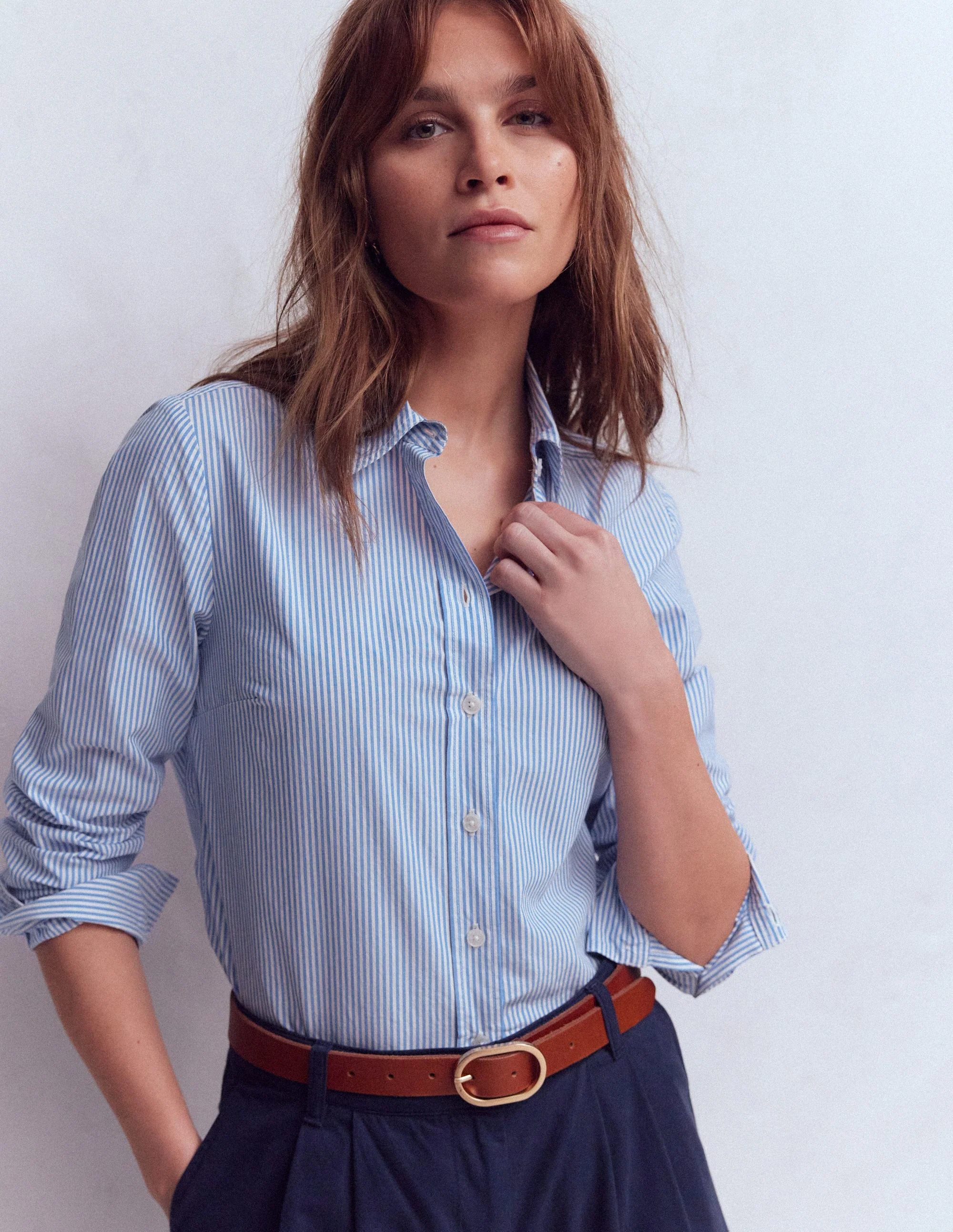 Sienna Cotton Shirt-Bright Blue Fine Stripe - Image 4