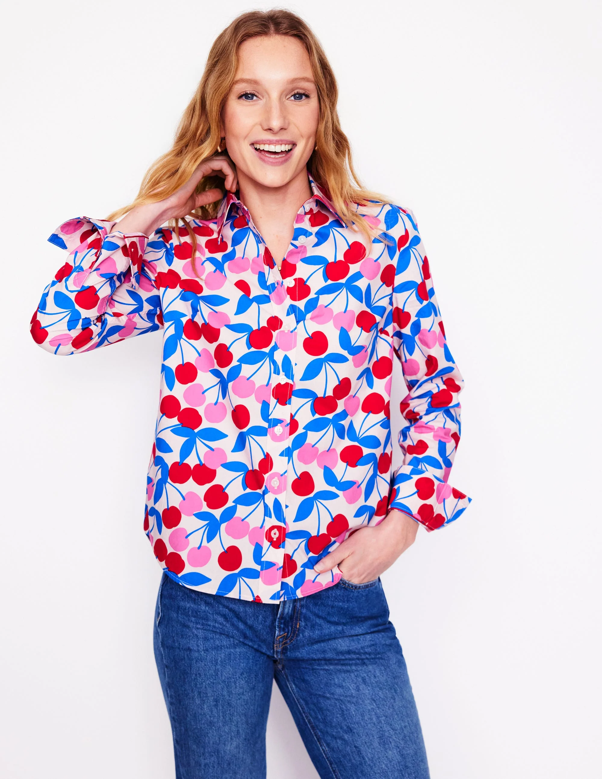 Sienna Cotton Shirt-Chalk Pink, Cherry Cascade - Image 5