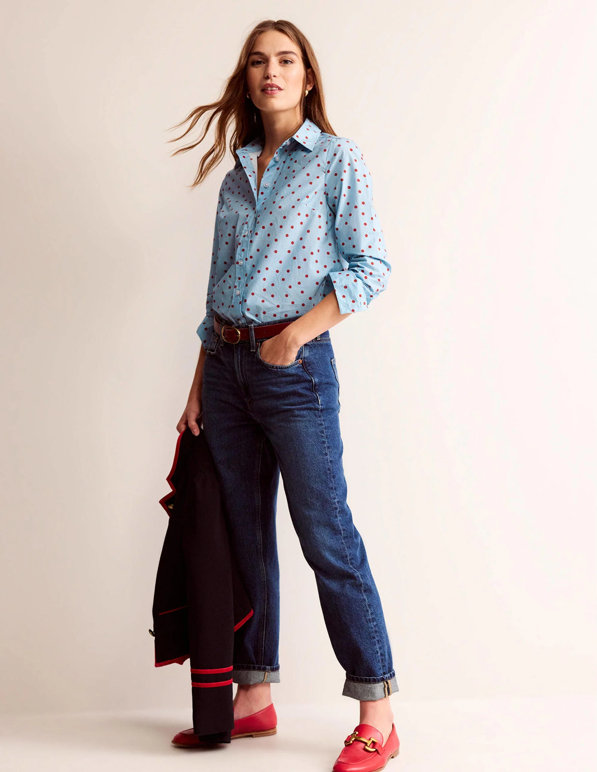 Sienna Cotton Shirt-Heron Blue, Spaced Dot - Image 4