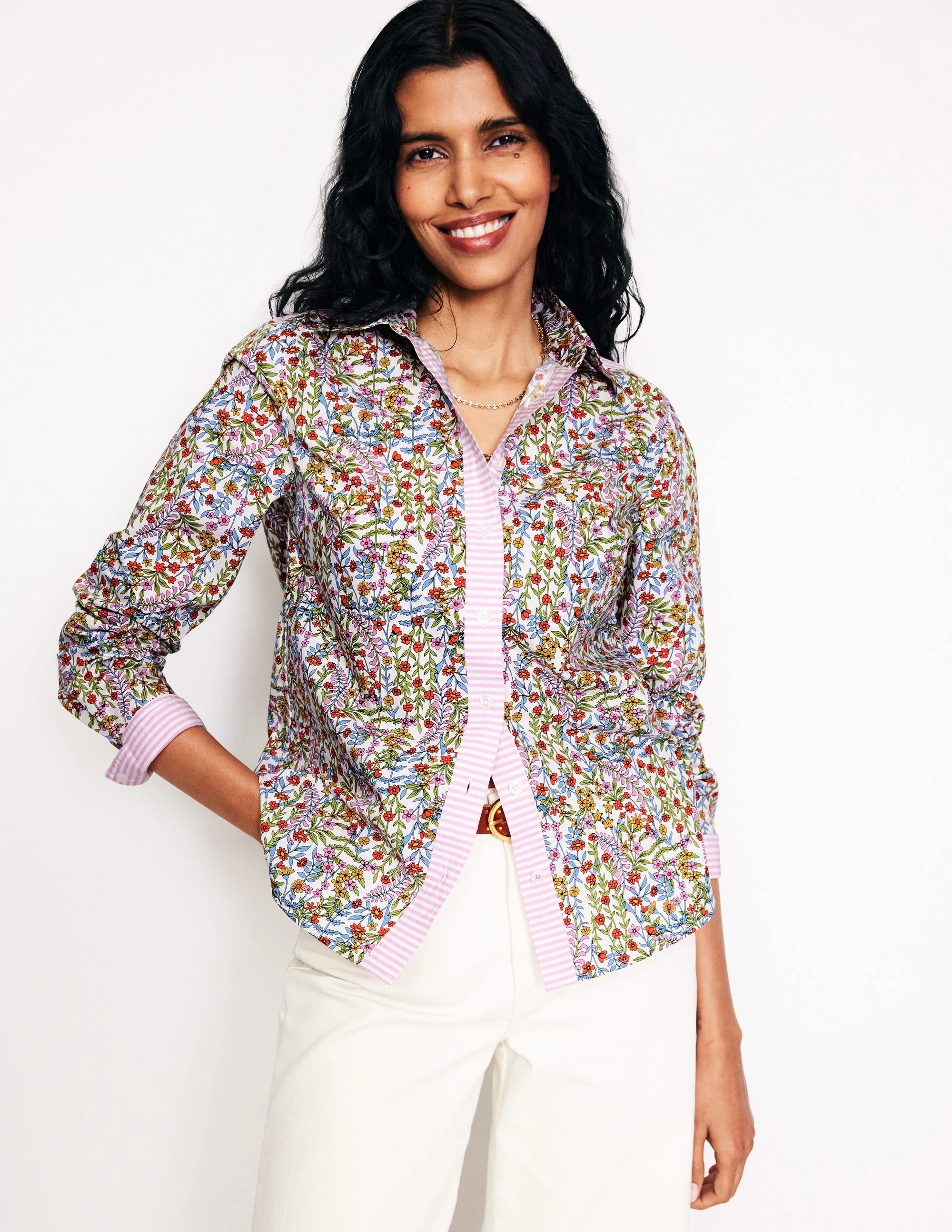 Sienna Cotton Shirt-Ivory, Foliage Buds - Image 4