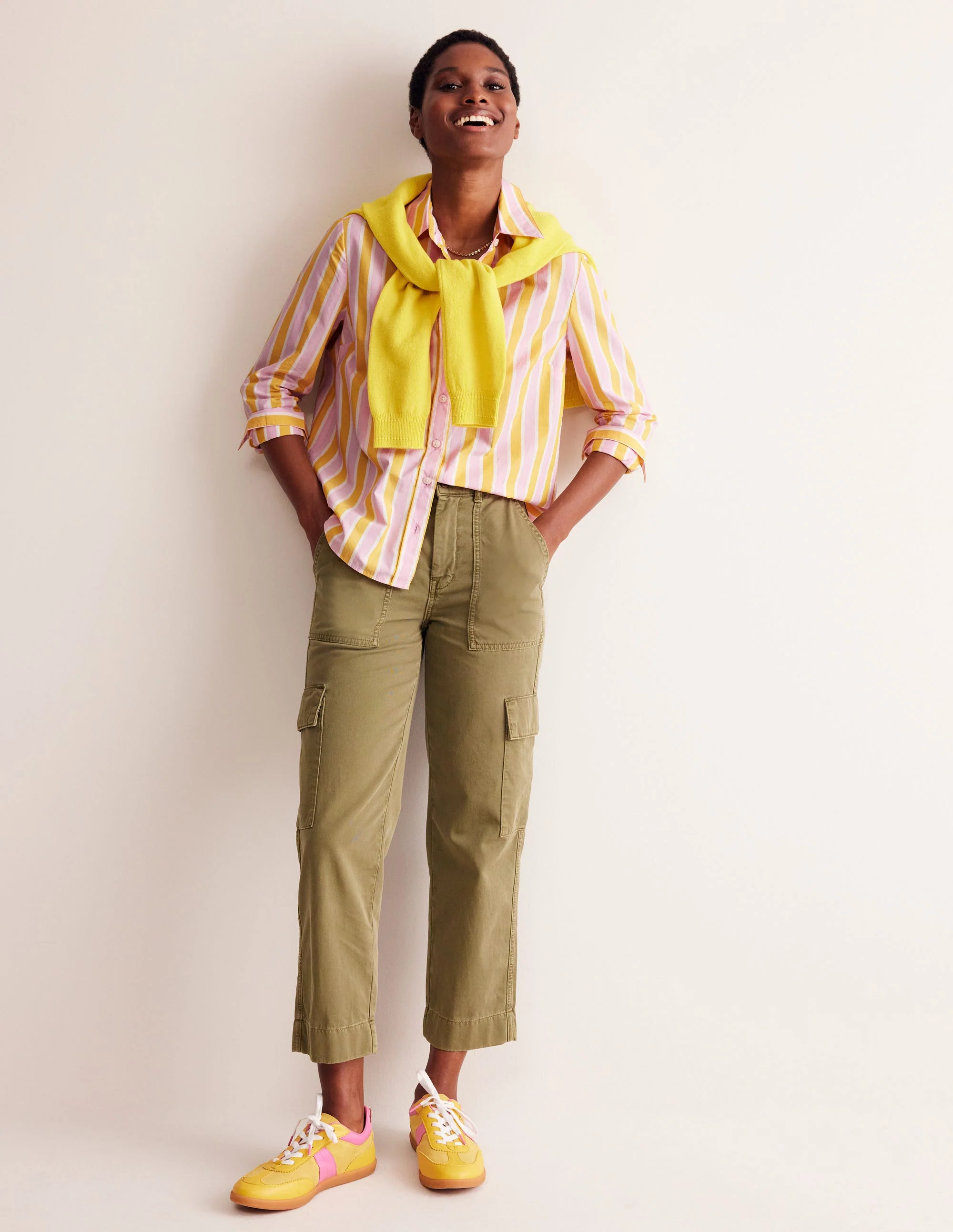 Sienna Cotton Shirt-Mauve and  Yellow Stripe - Image 4