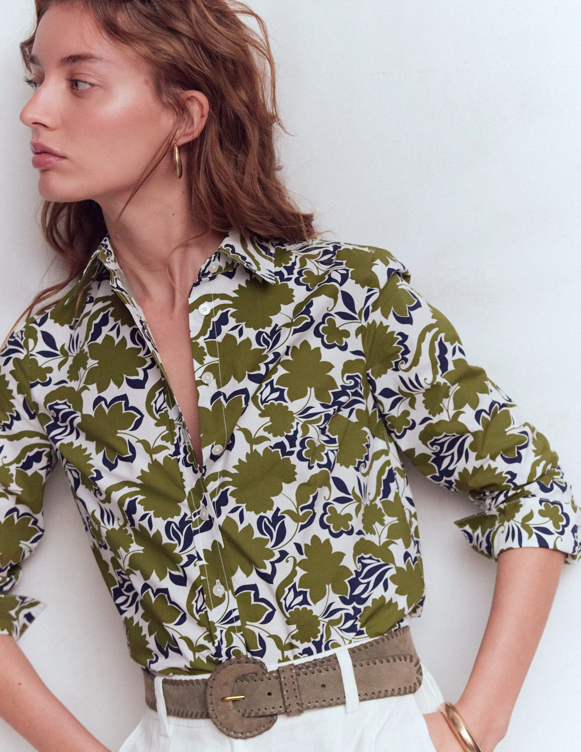 Sienna Cotton Shirt-Olive, Shadow Blossom - Image 2
