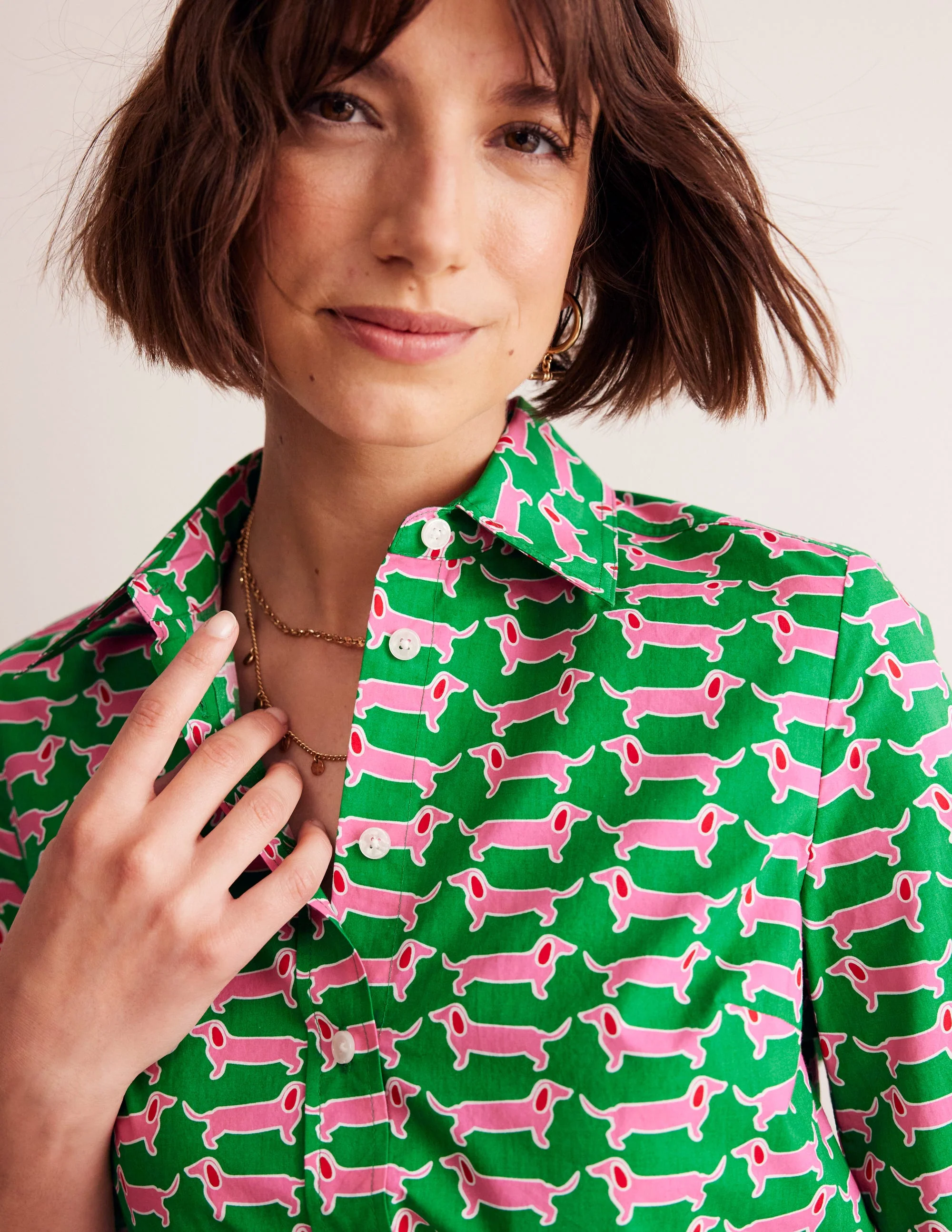 Sienna Cotton Shirt-Rich Emerald, Dachshund - Image 2