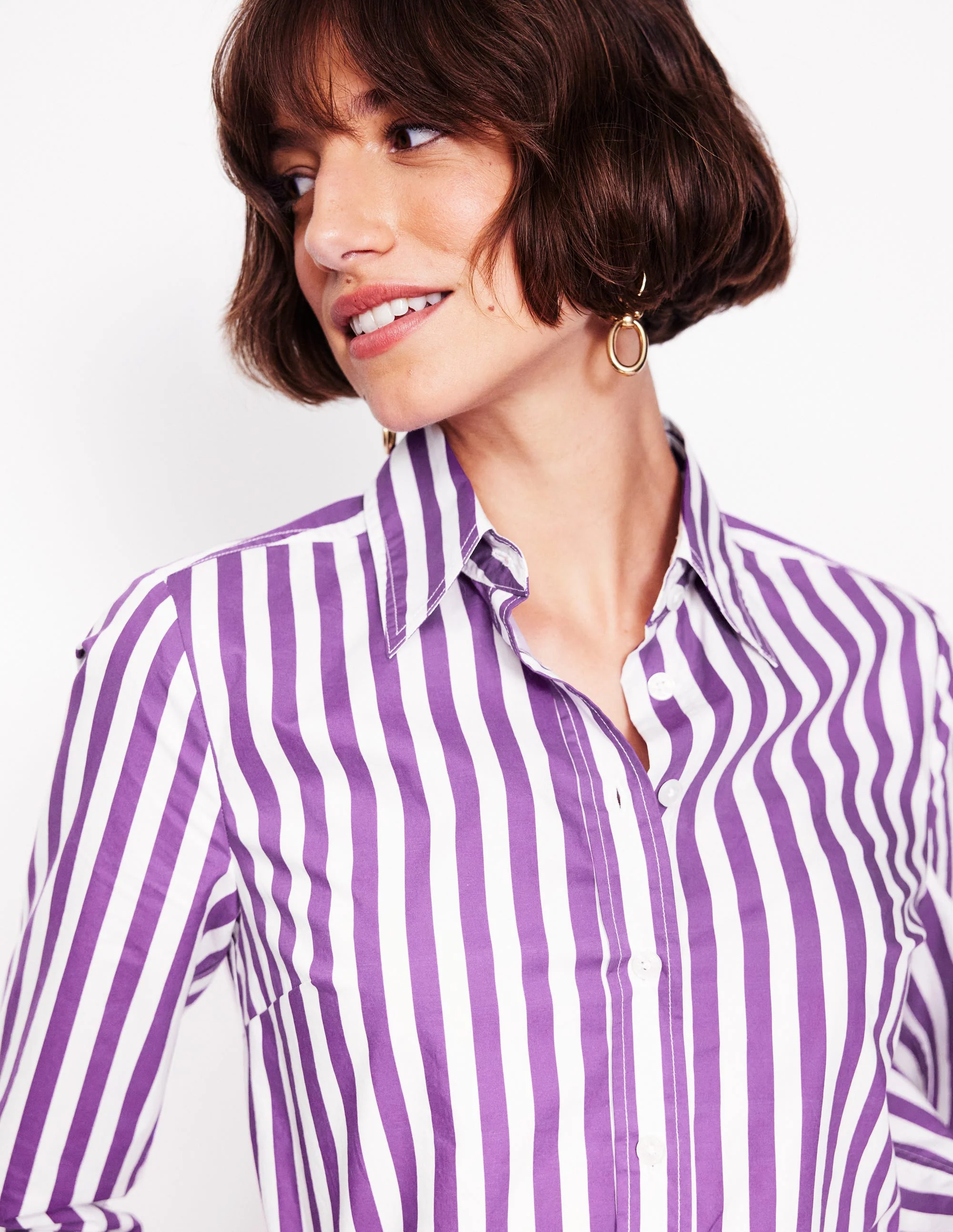 Sienna Cotton Shirt-Royal Purple, Ivory Stripe - Image 2