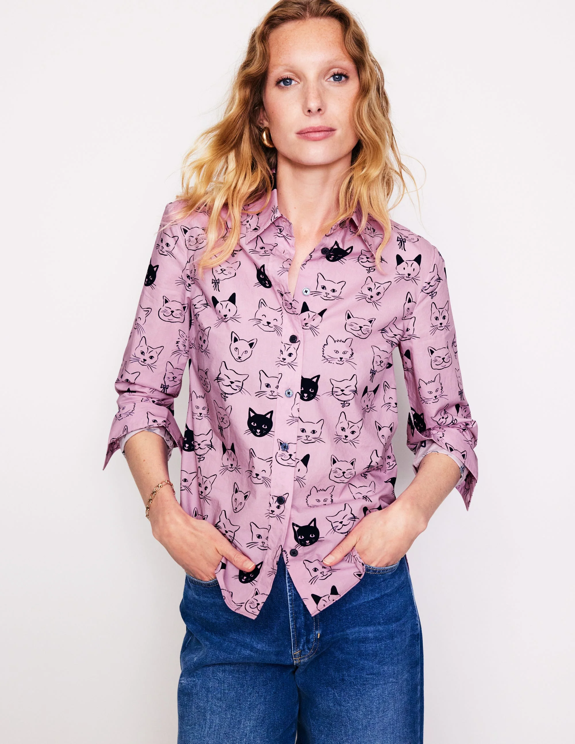 Sienna Cotton Shirt-Soft Lavender, Cats - Image 5