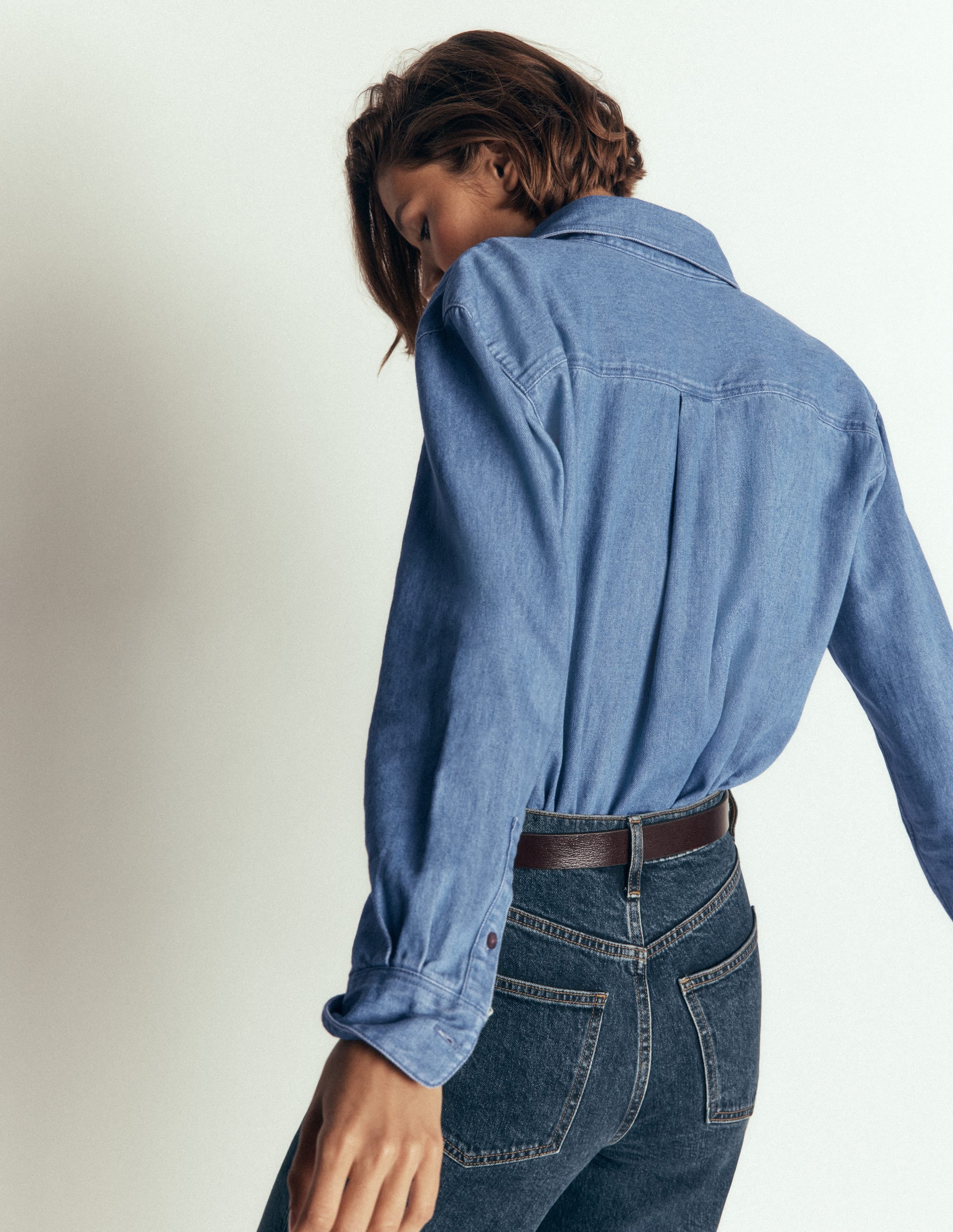Sienna Crop Relax Denim Shirt-Light Authentic Denim - Image 2