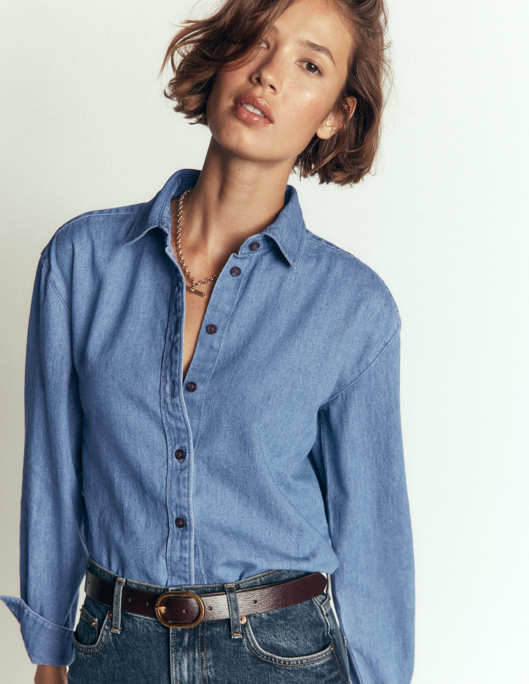 Sienna Crop Relax Denim Shirt-Light Authentic Denim - Image 3
