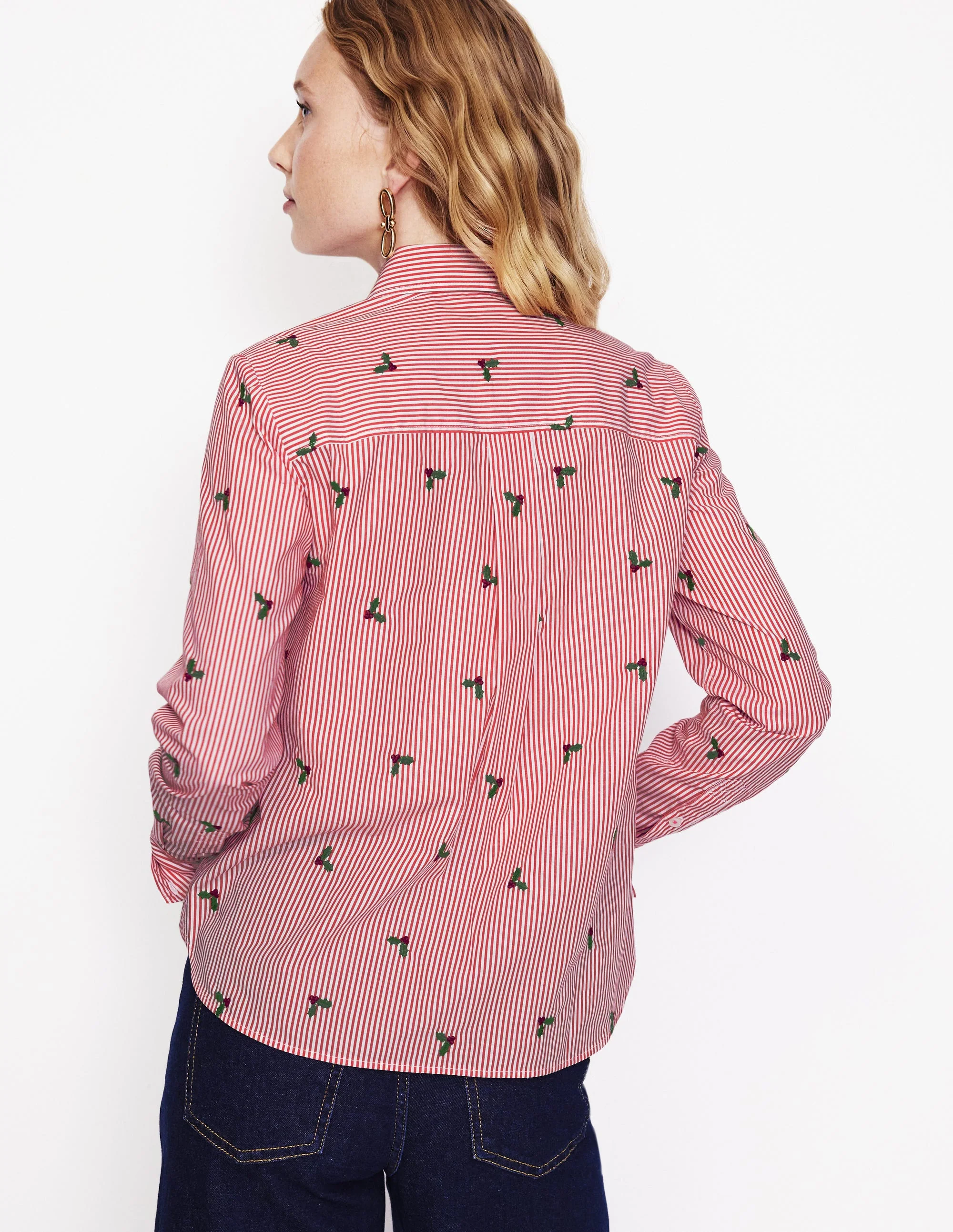 Sienna Interest Cotton Shirt-Holly, Red Stripe - Image 3