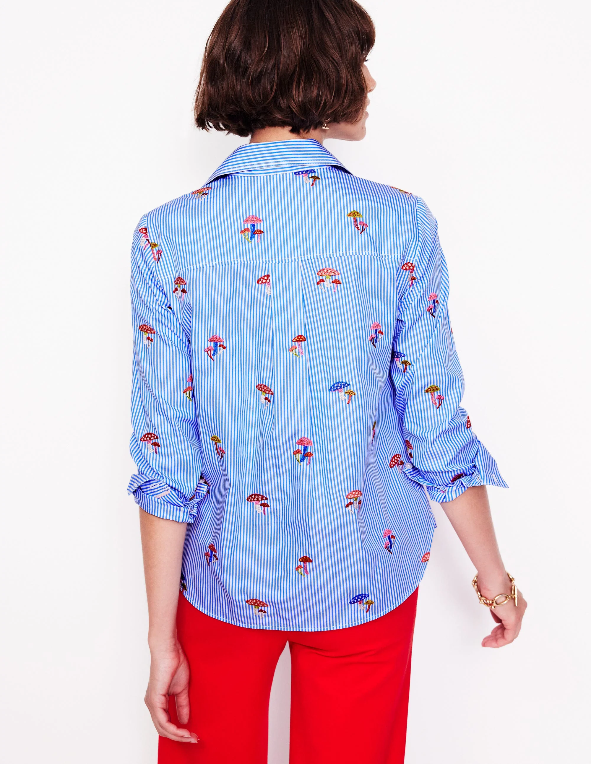 Sienna Interest Cotton Shirt-Mushroom, Blue Stripe - Image 3