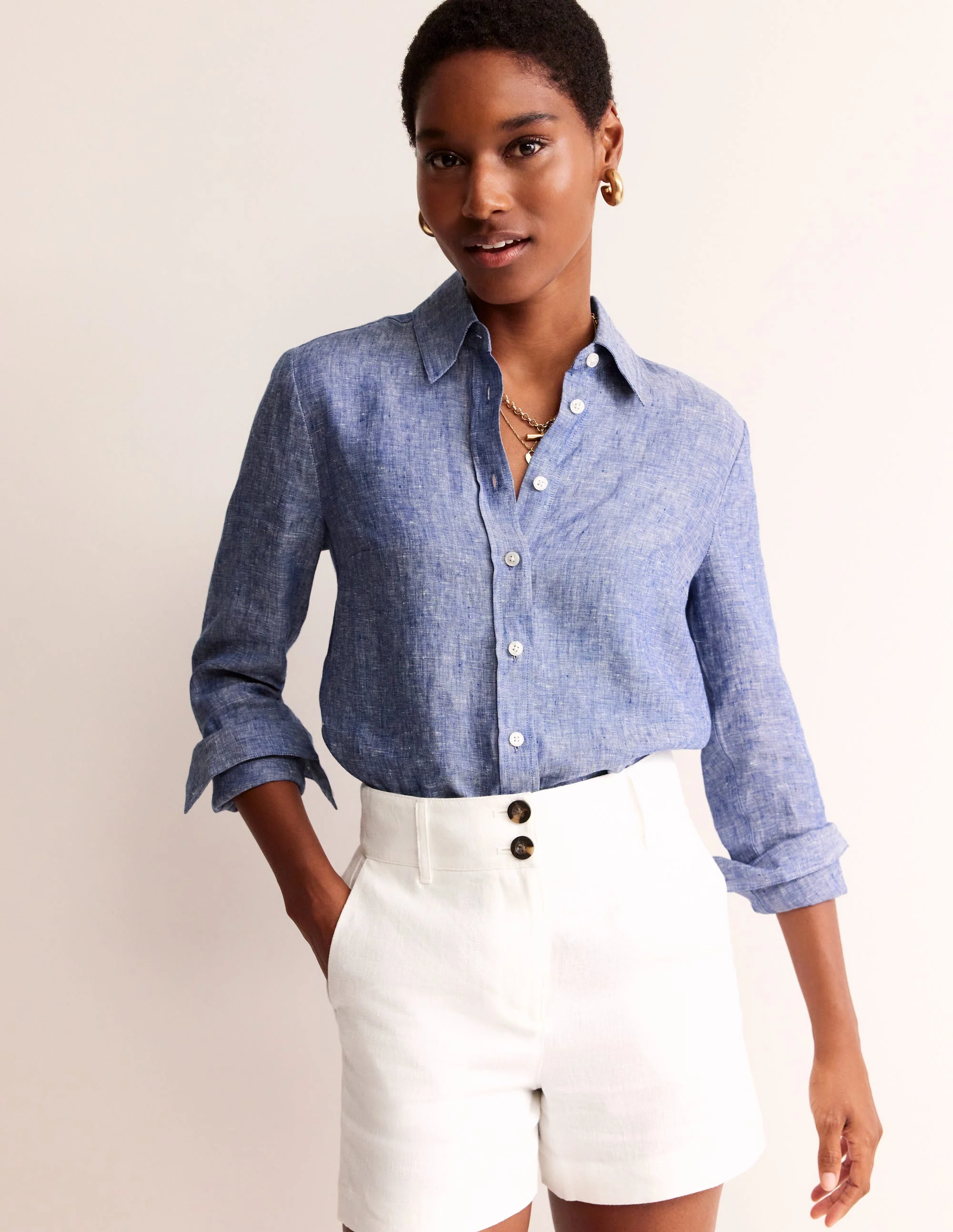Sienna Linen Shirt-Authentic Blue