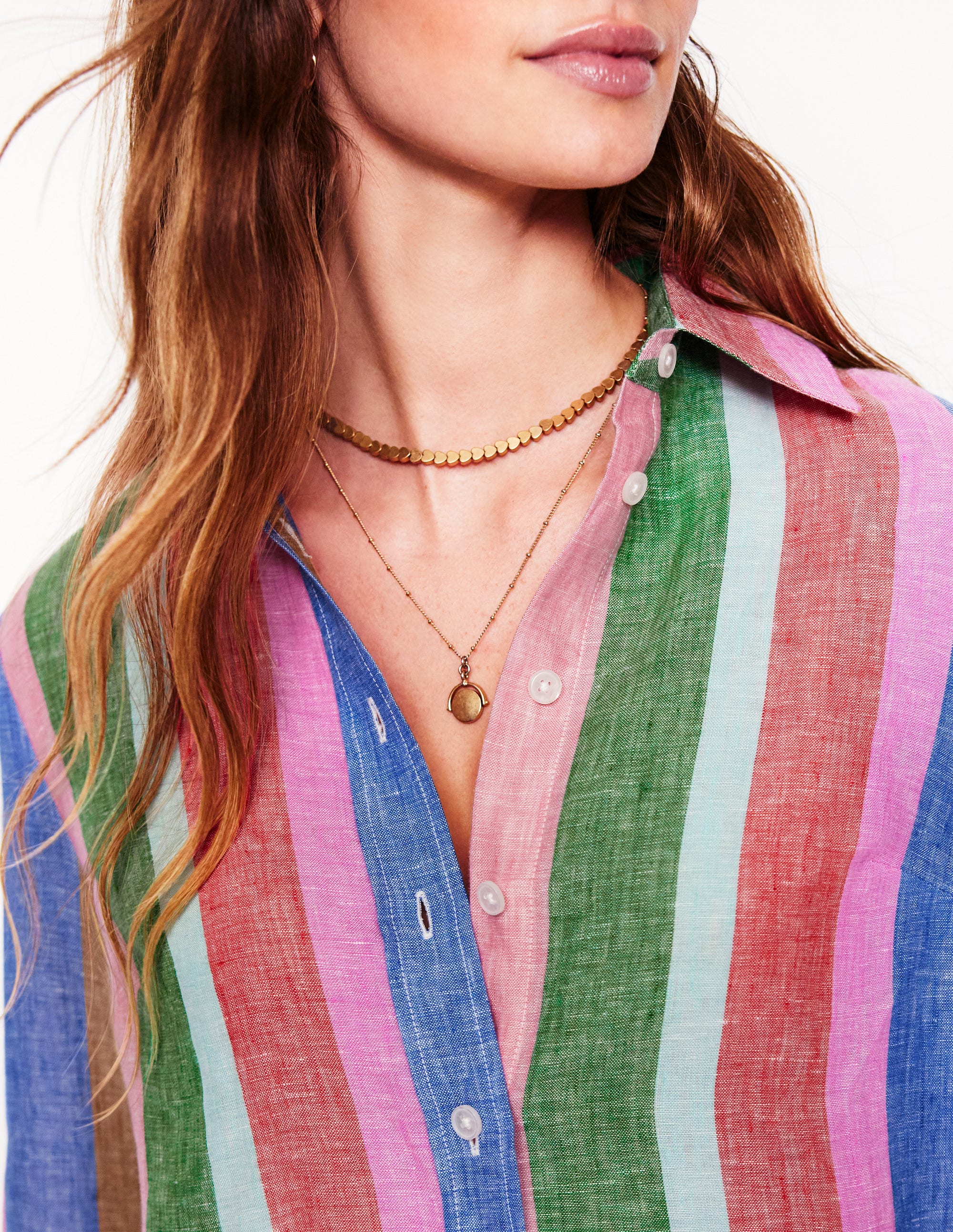 Sienna Linen Shirt-Bright Rainbow Stripe - Image 2