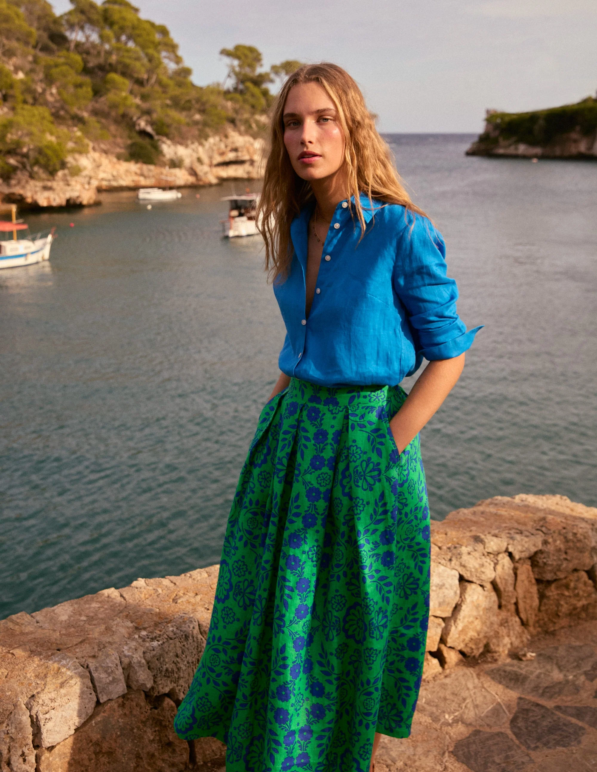 Sienna Linen Shirt-Cerulean Blue - Image 6
