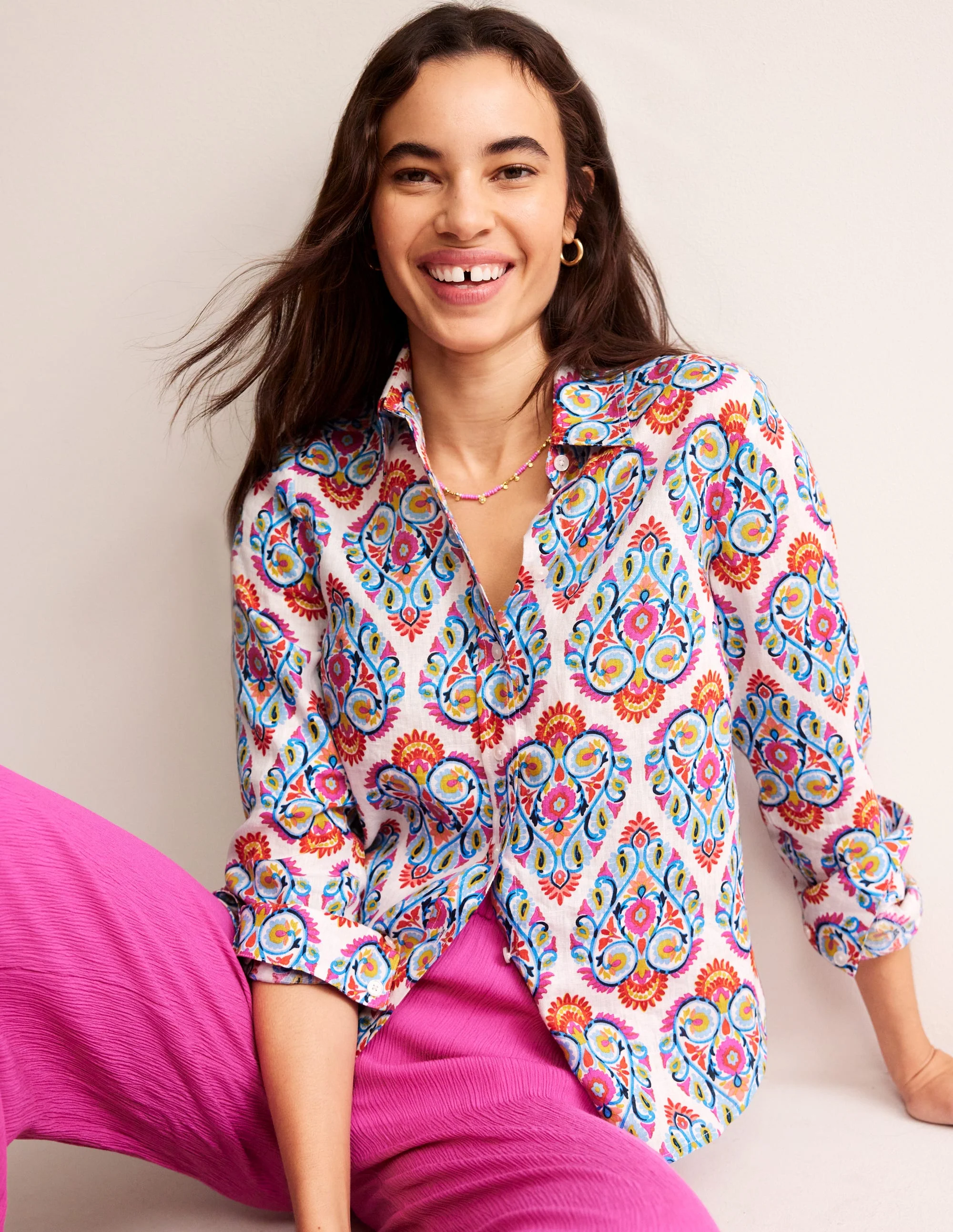 Sienna Linen Shirt-Multi, Flora Stamp
