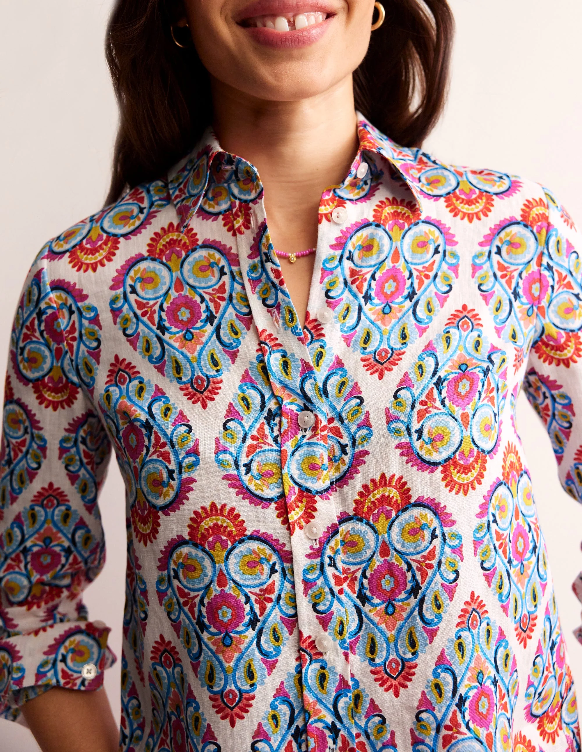 Sienna Linen Shirt-Multi, Flora Stamp - Image 2