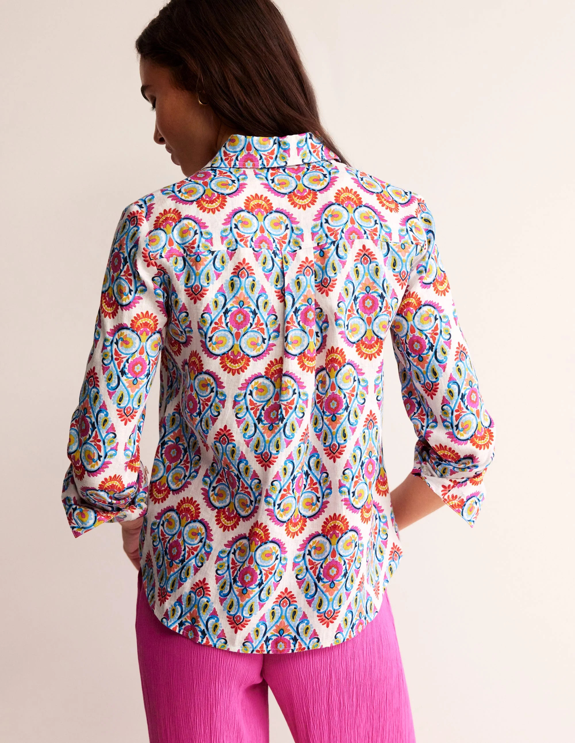 Sienna Linen Shirt-Multi, Flora Stamp - Image 3
