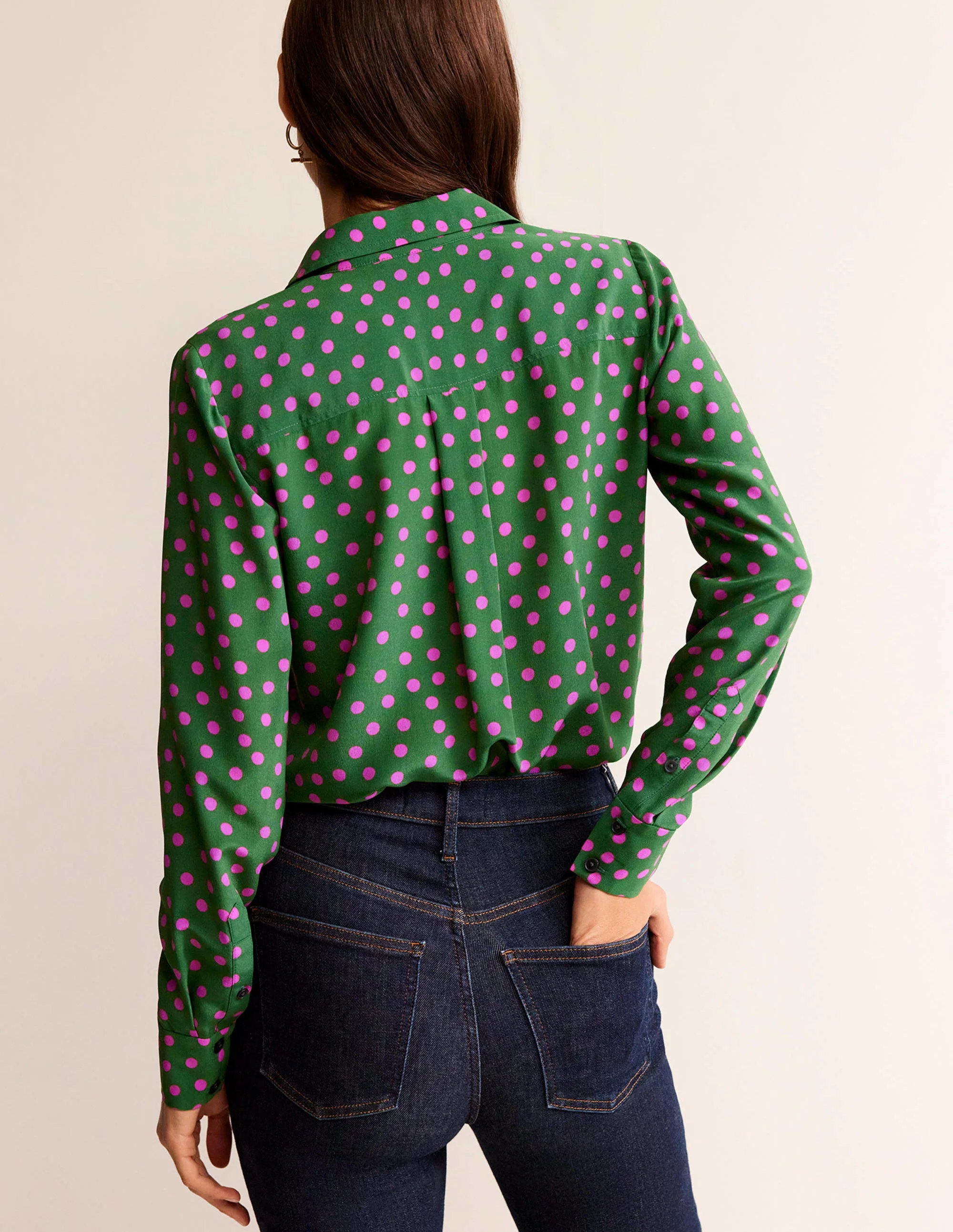 Sienna Silk Shirt-Amazon Green, Dotty Spot - Image 3