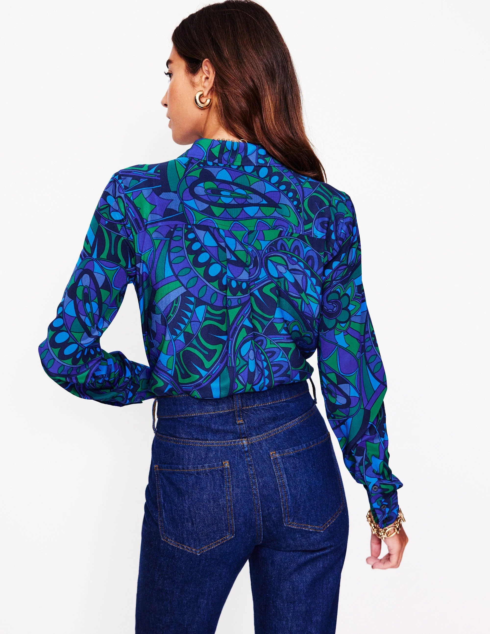 Sienna Silk Shirt-Blue, Kaleidoscopic Paisley - Image 3