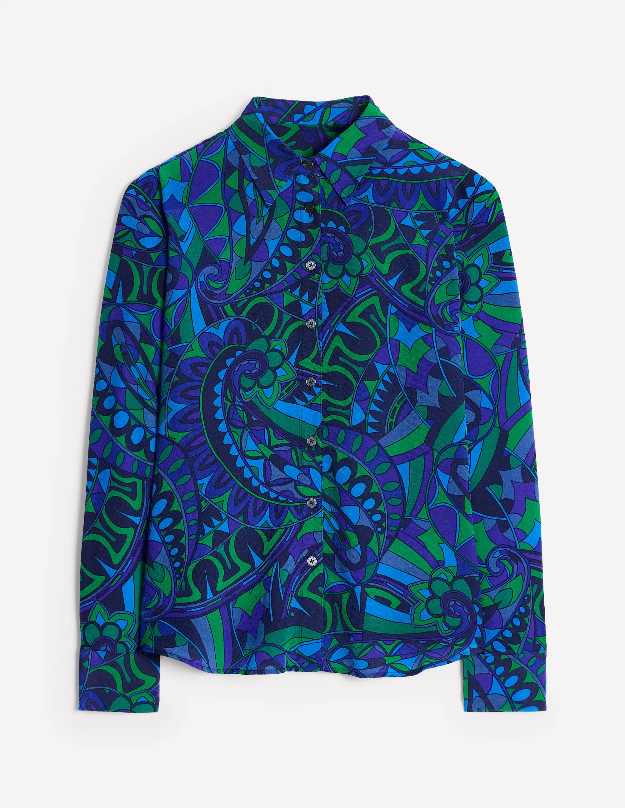 Sienna Silk Shirt-Blue, Kaleidoscopic Paisley - Image 5