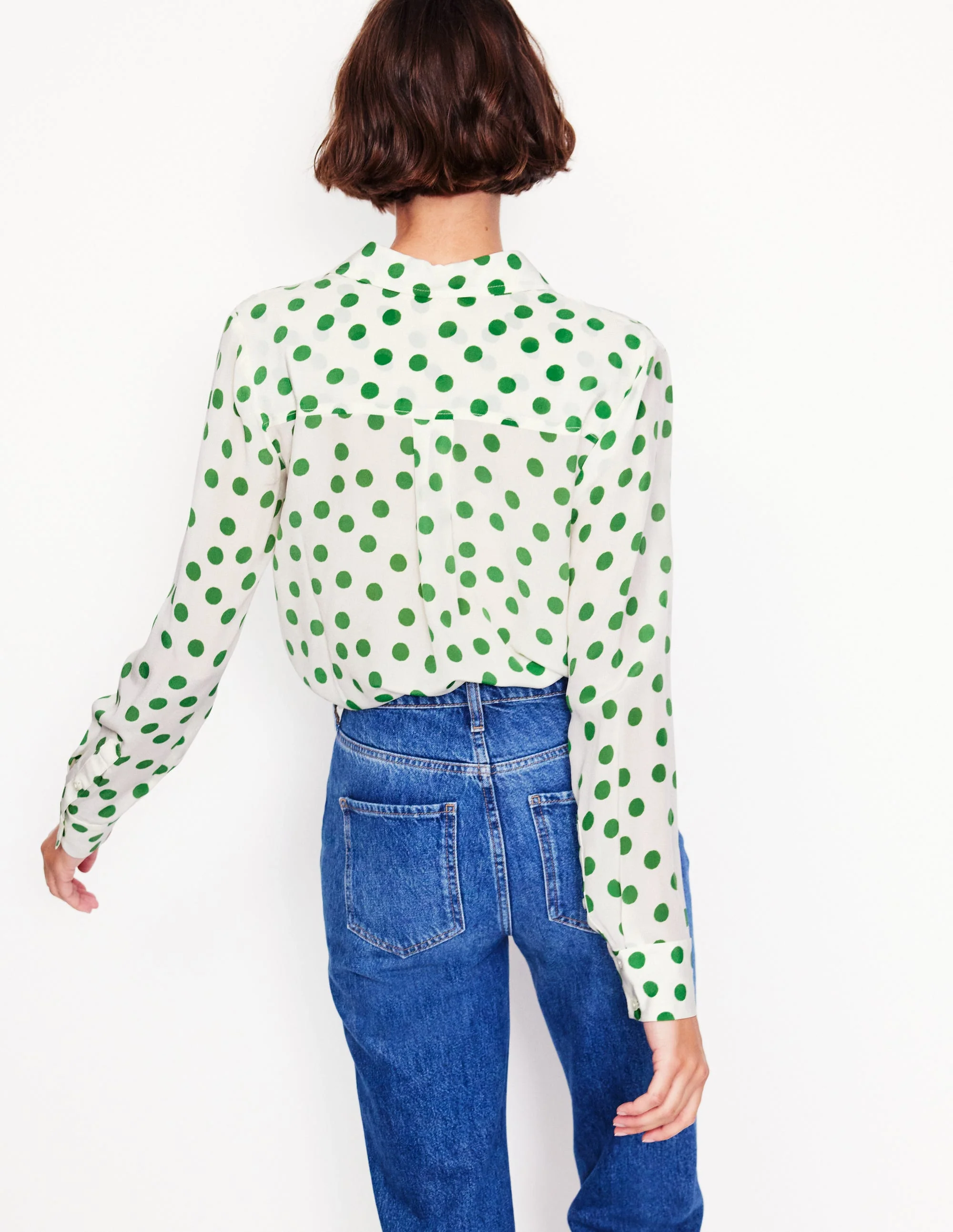 Sienna Silk Shirt-Ivory, Green Abstract Dot - Image 3