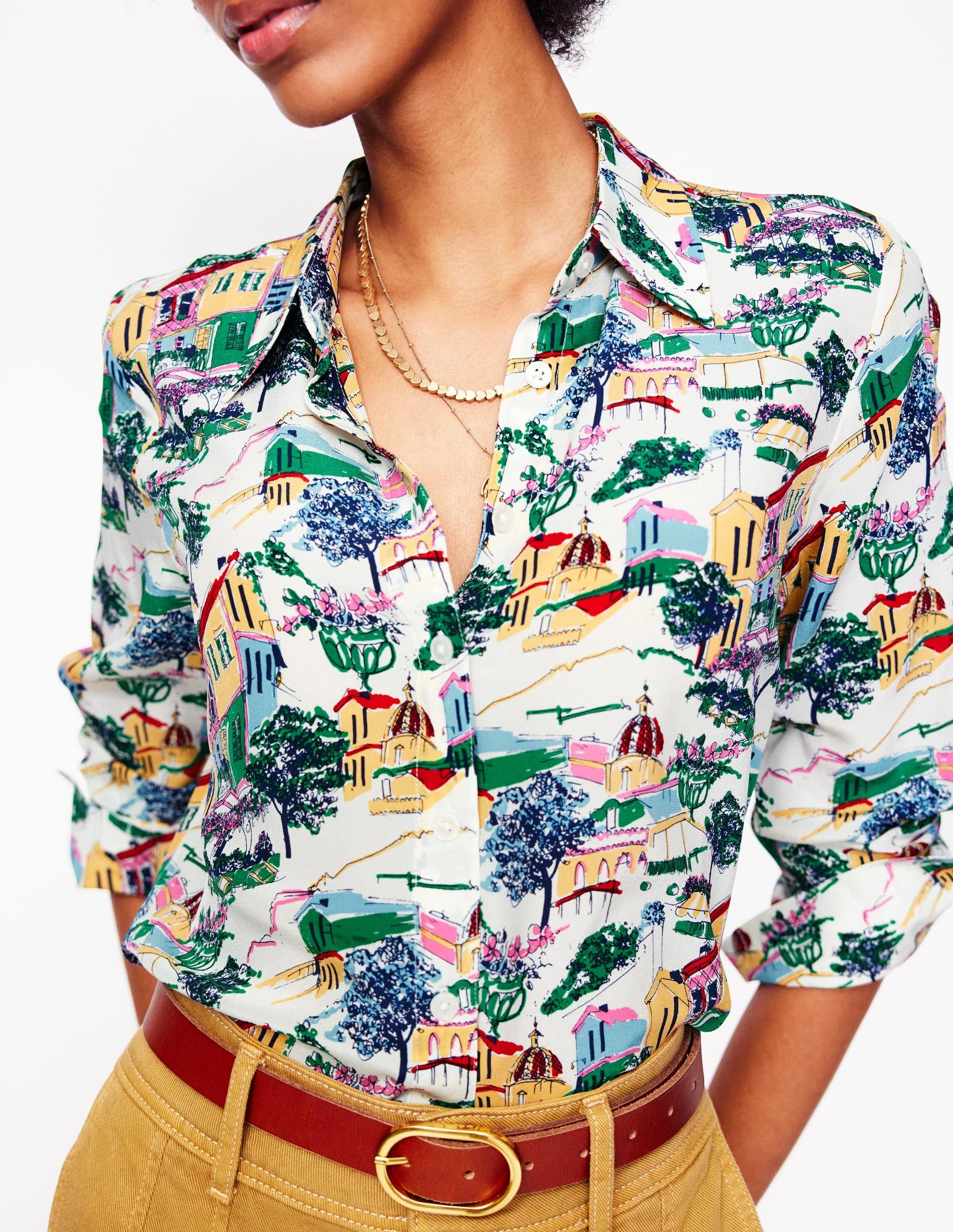 Sienna Silk Shirt-Multi, Painted Village - Image 2