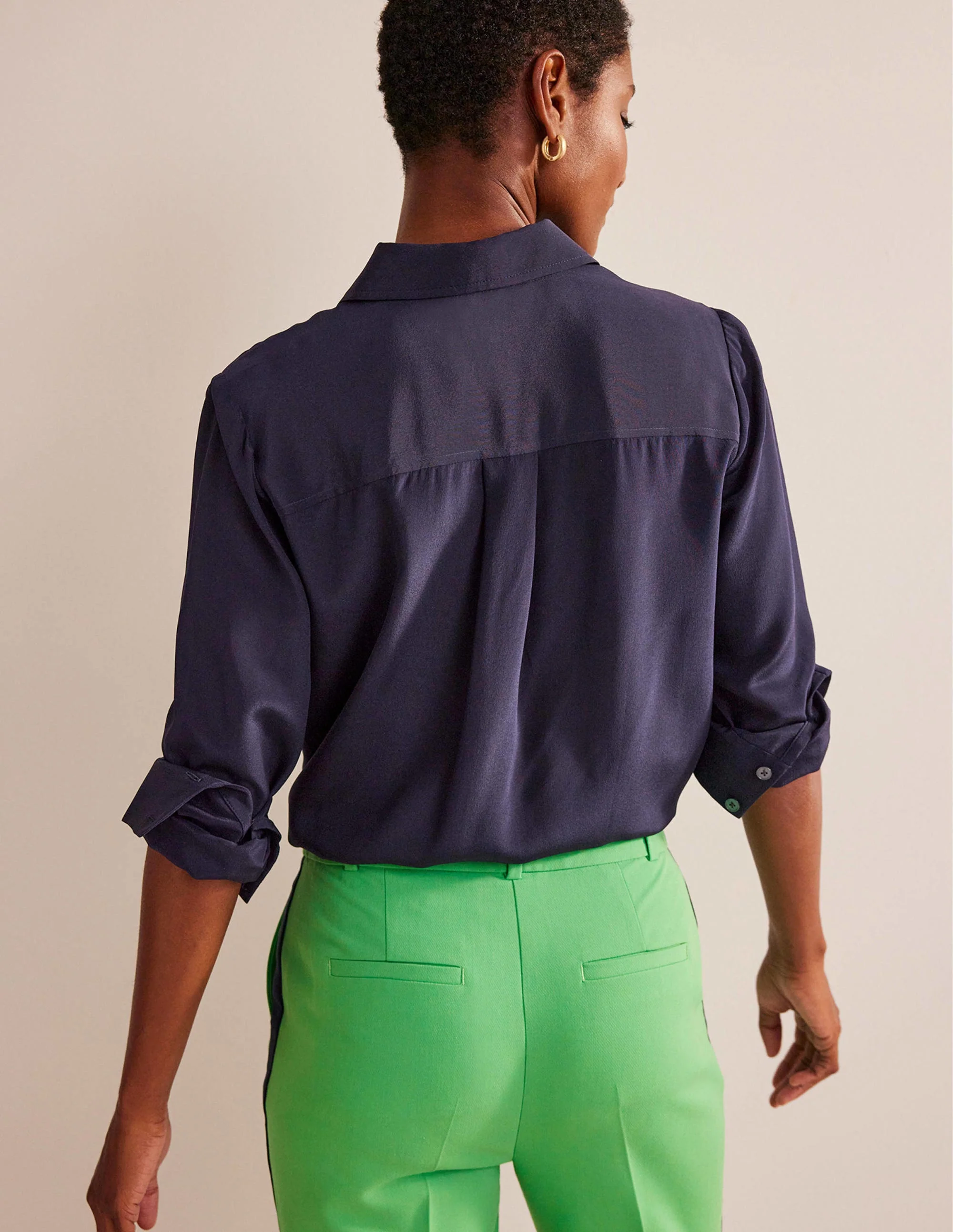Sienna Silk Shirt-Navy - Image 3