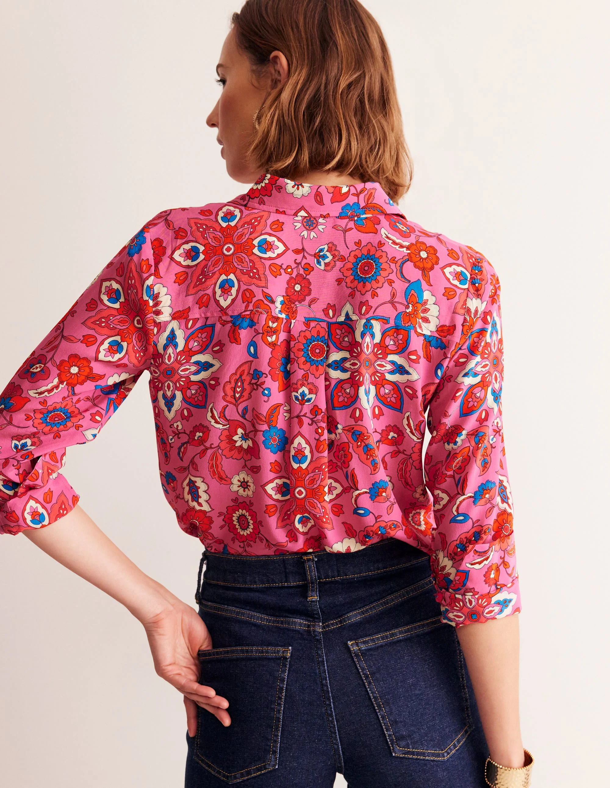 Sienna Silk Shirt-Pink, Botanical Wave - Image 3