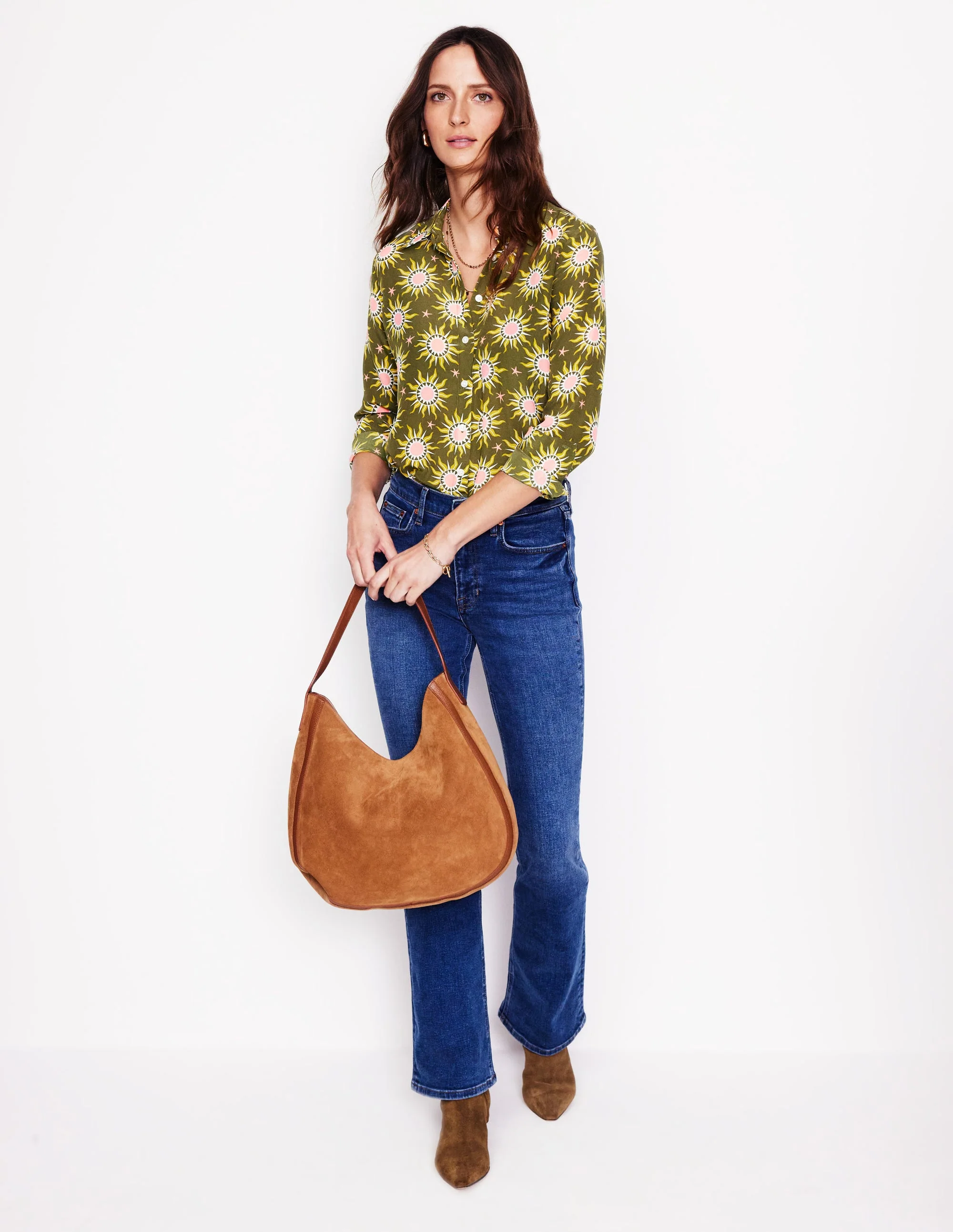Sienna Silk Shirt-Woodland Green, Celestial - Image 4