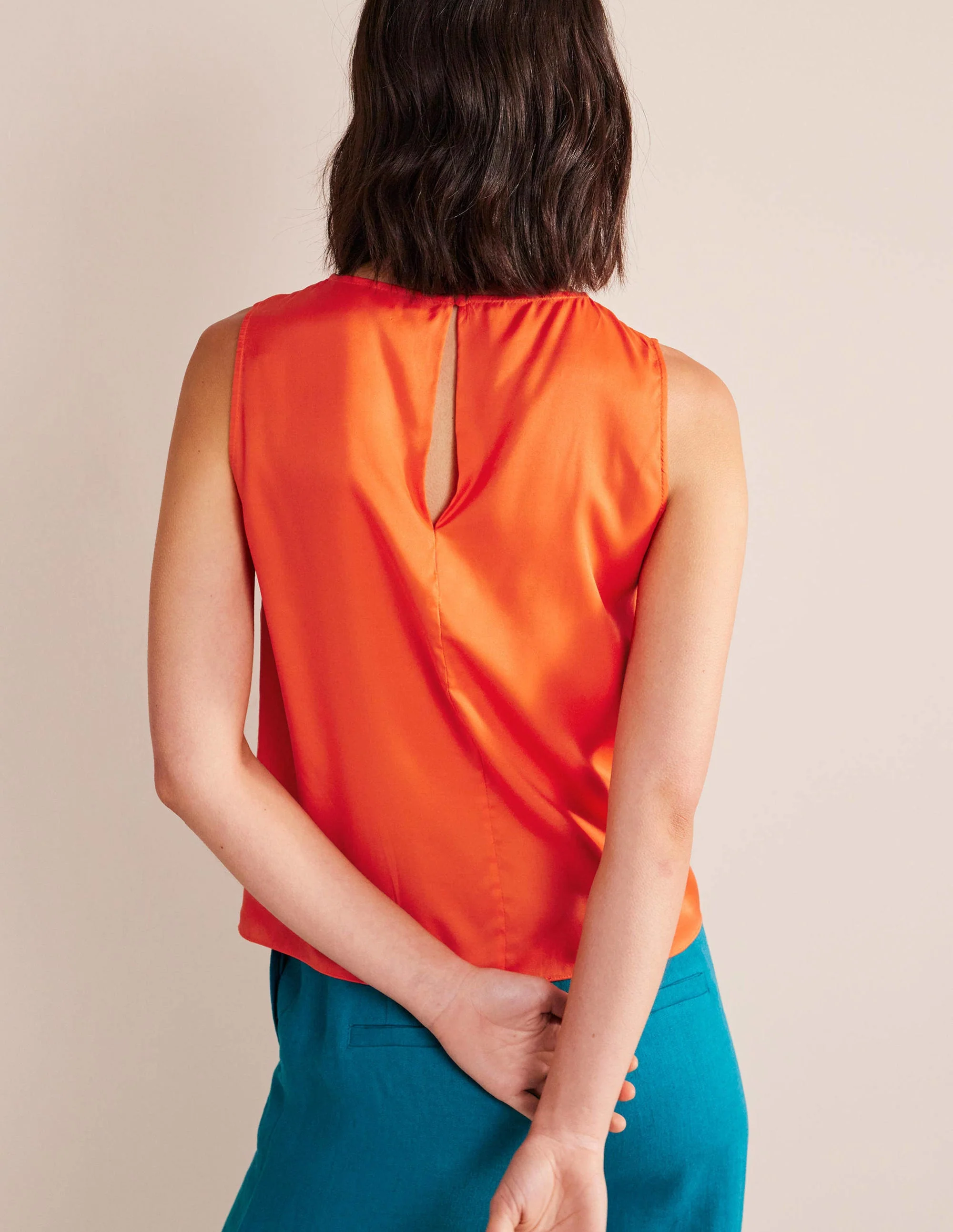 Silk Blend Shell Top-Vermillion Red - Image 3