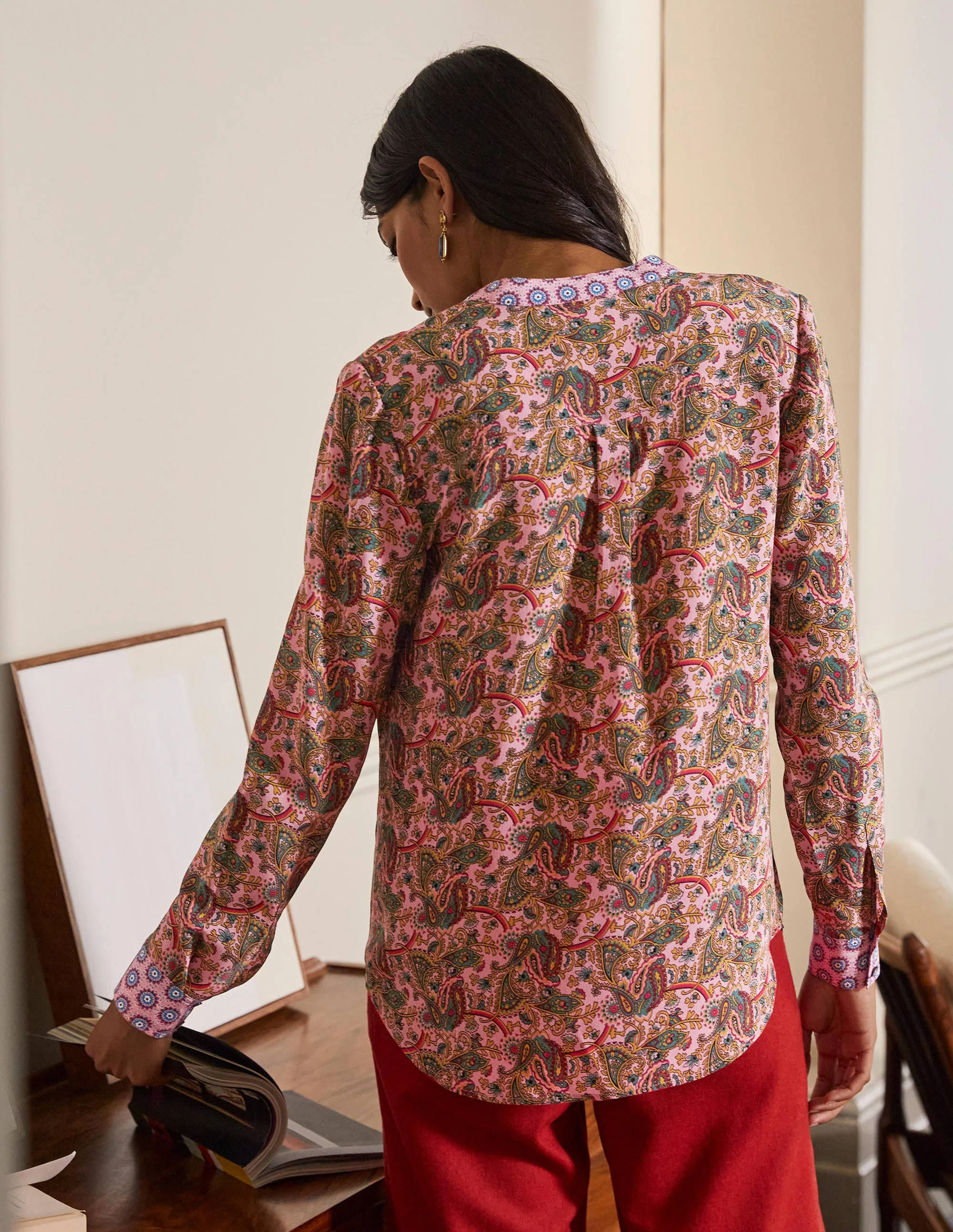 Silk Collarless Blouse-Formica Pink - Image 2