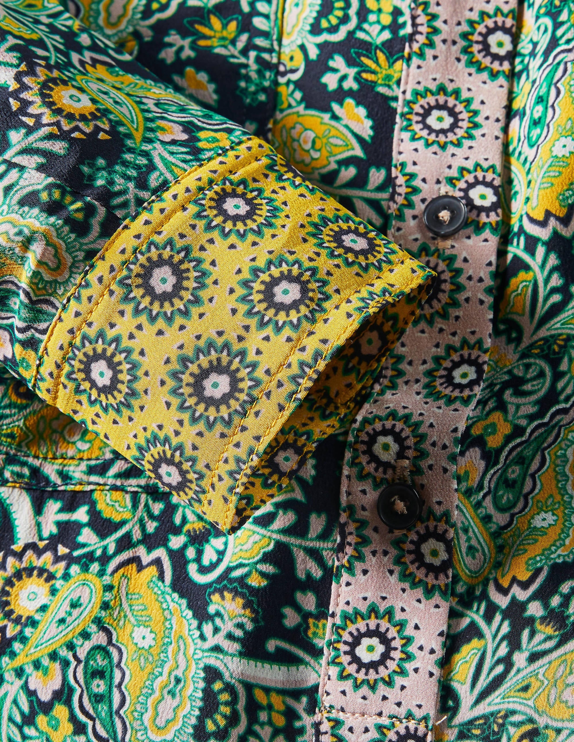 Silk Collarless Blouse-Honey Gold/ French Navy - Image 6