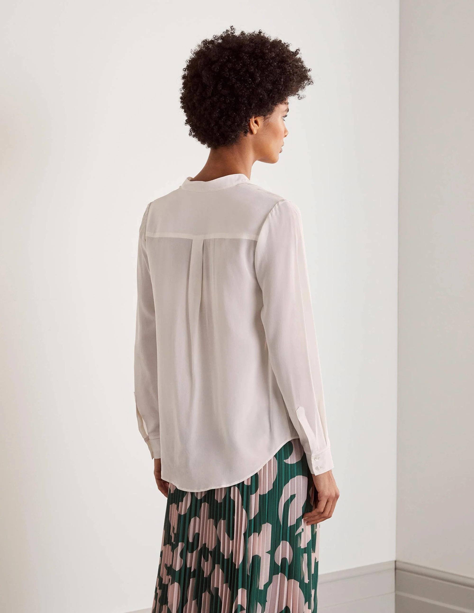 Silk Collarless Blouse-Ivory - Image 3