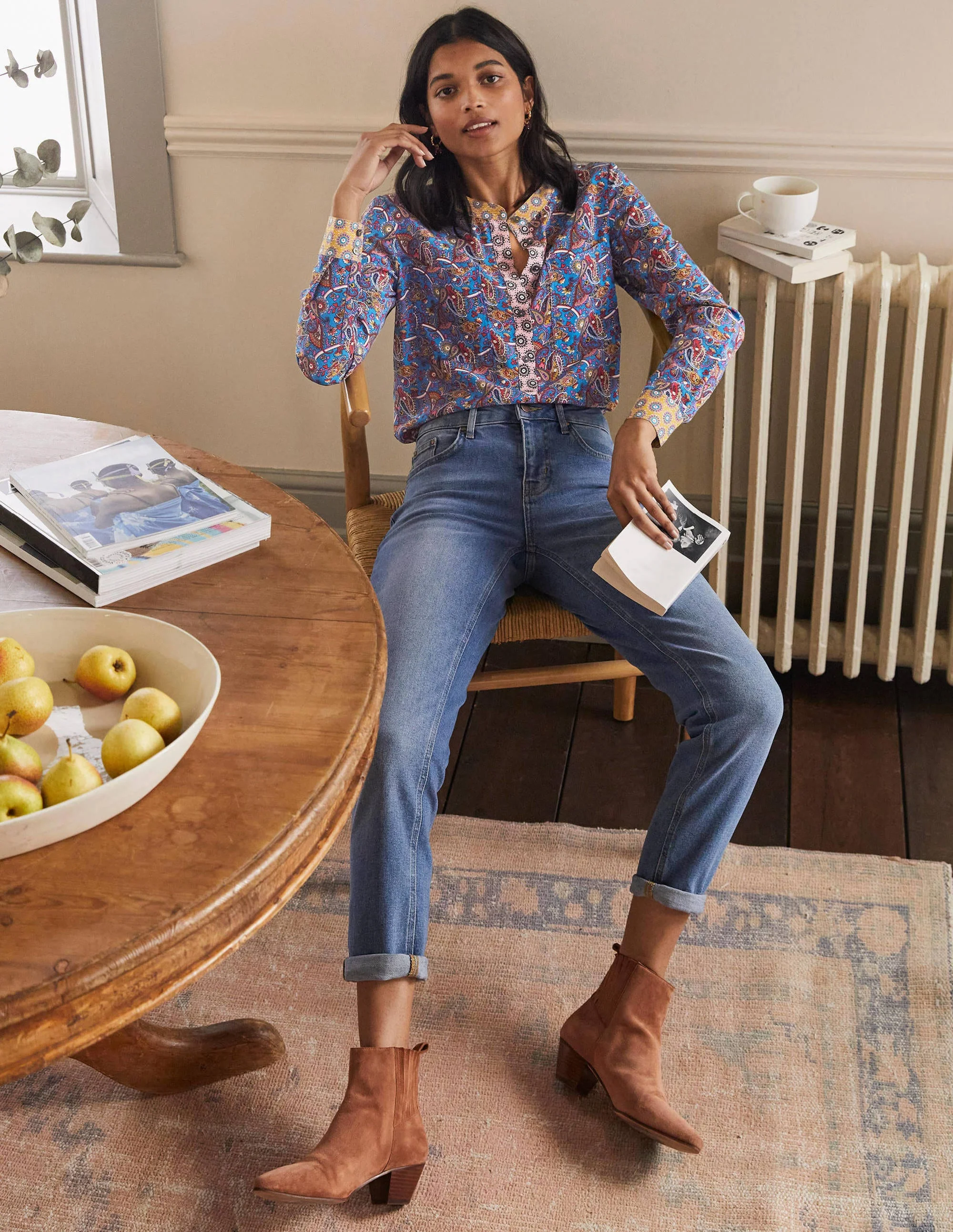 Silk Collarless Blouse-Winter Azure - Image 3