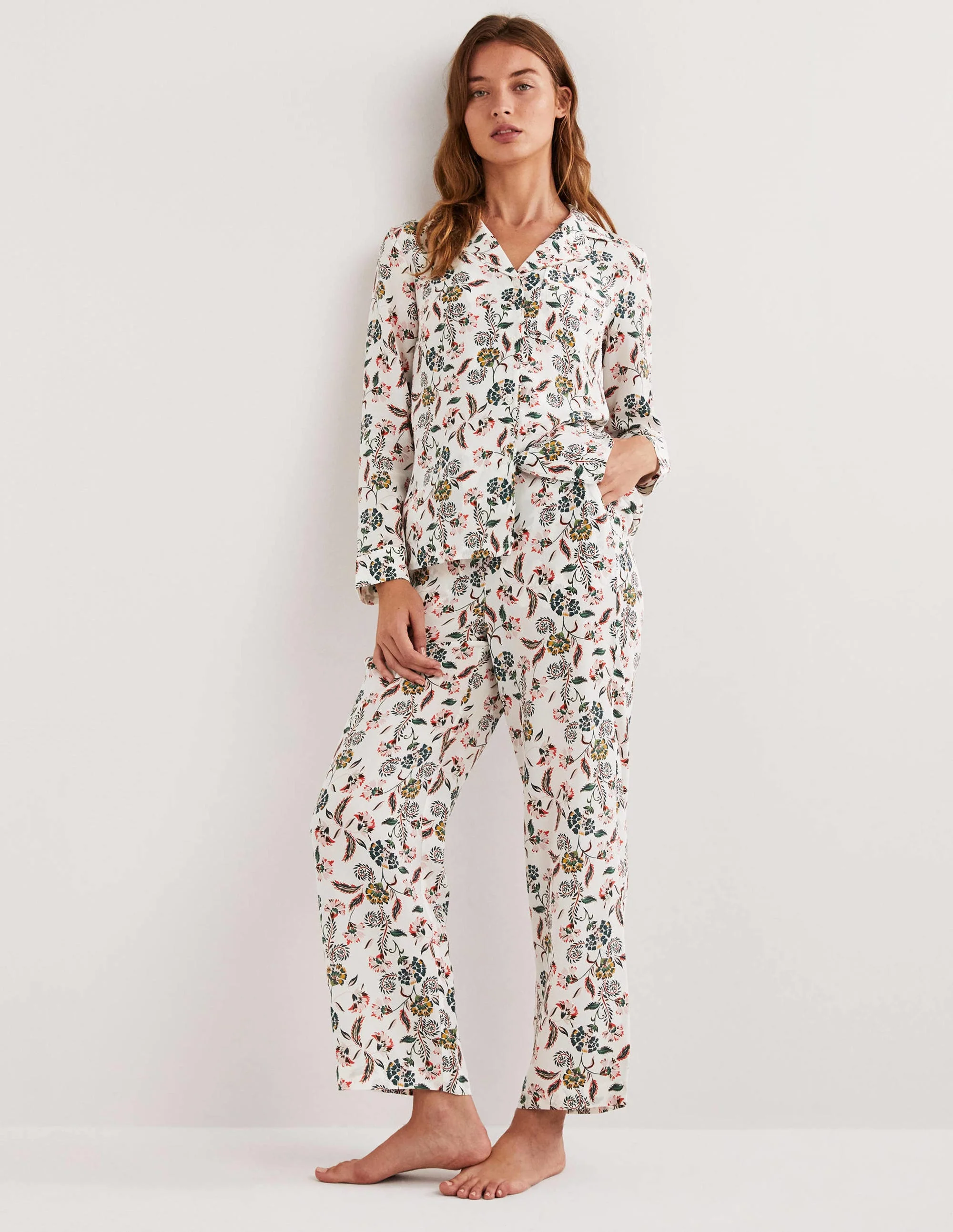 Silk Pajama Set-Ivory, Blossom Pome - Image 2