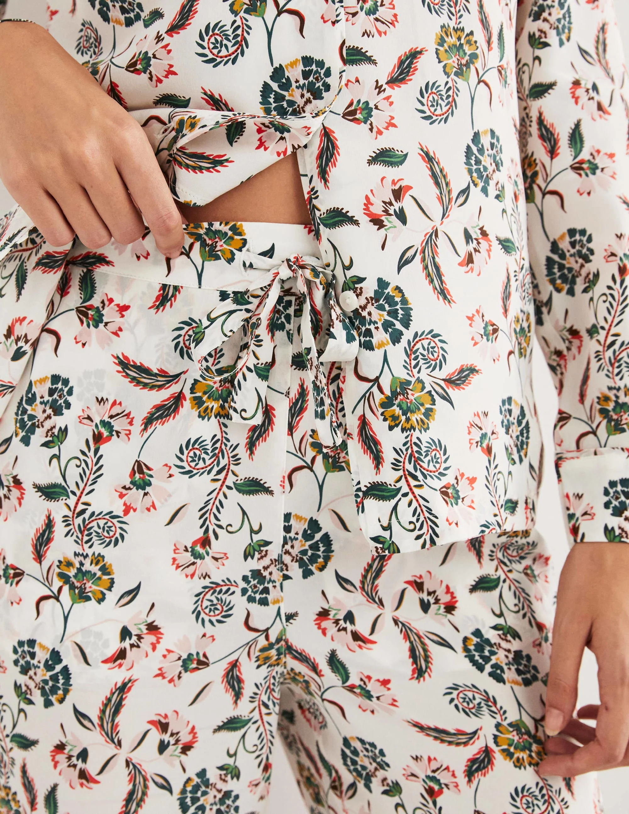 Silk Pajama Set-Ivory, Blossom Pome - Image 5
