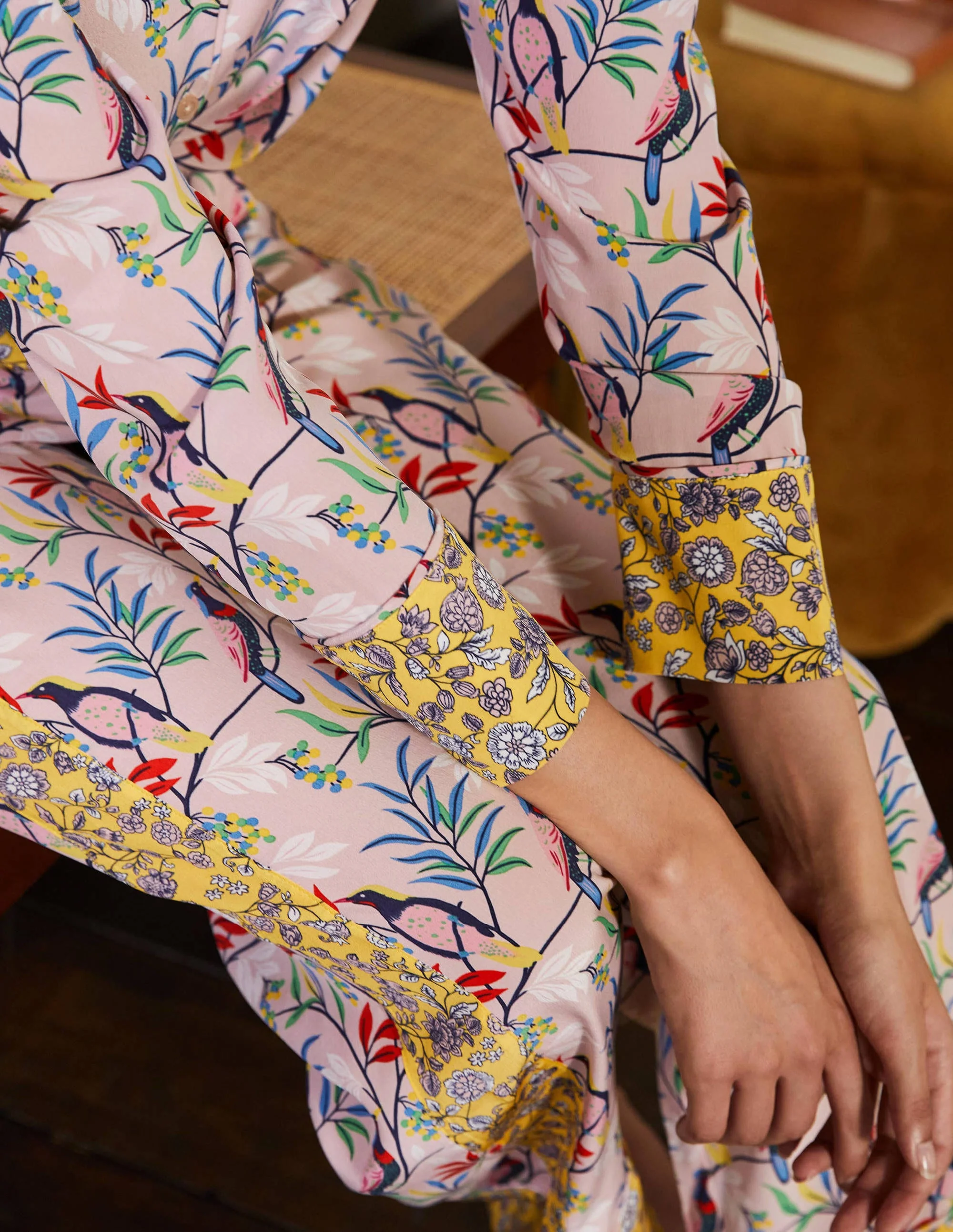 Silk Pajama Set-Milkshake, Berry Bird
