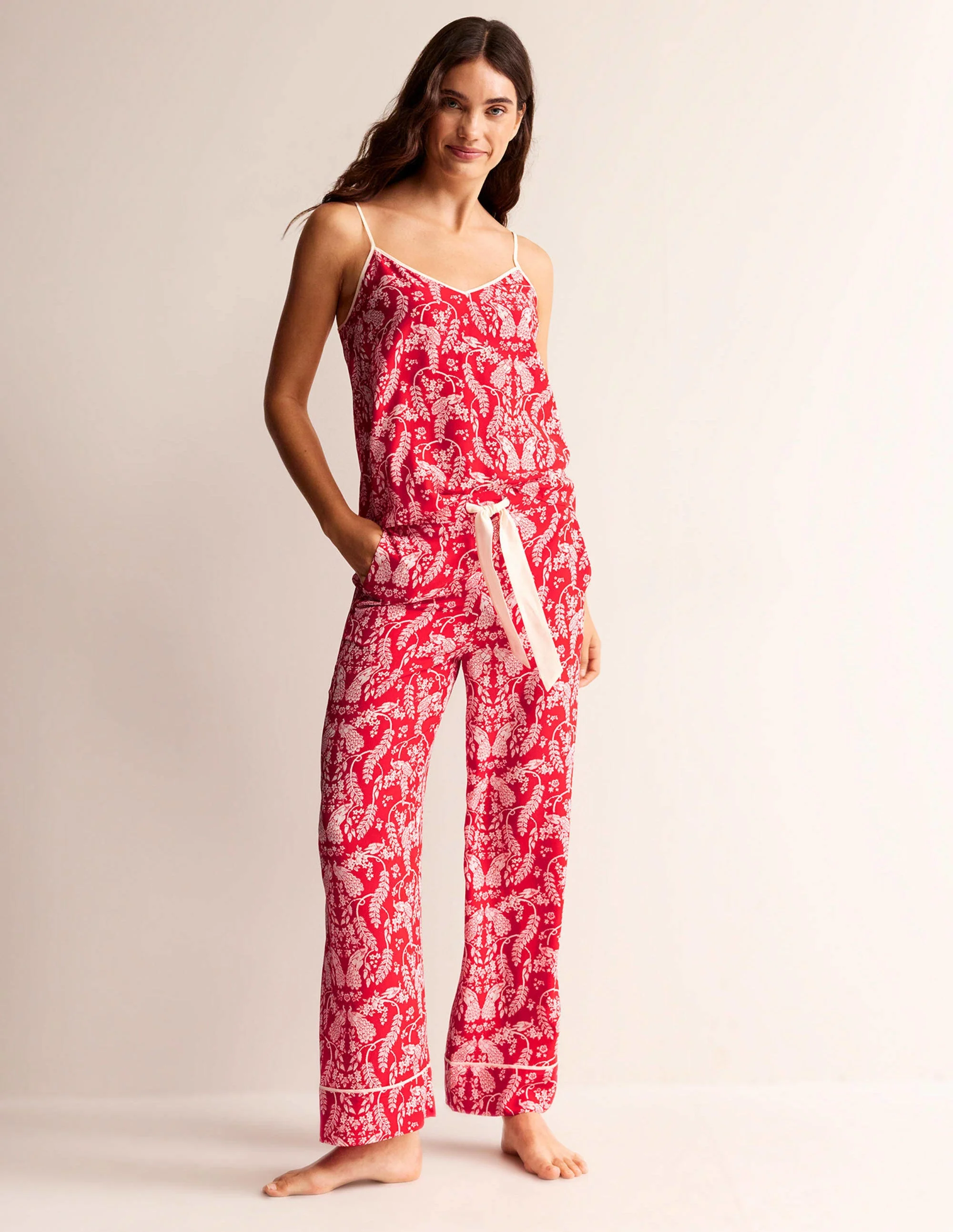 Silk Pyjama Set-Hot Pepper, Peacock