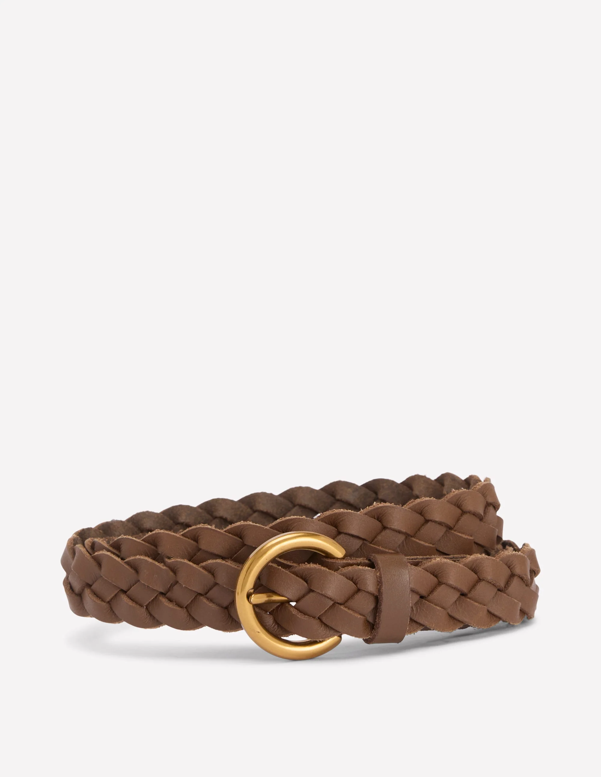 Skinny Plaited Belt-Raw Umber